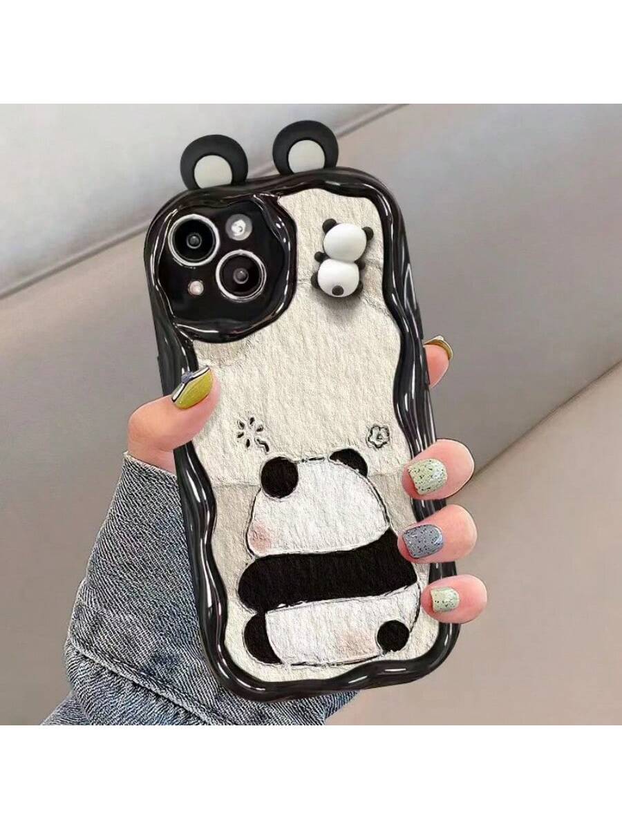 1pc White Liquid 3d Panda Toy Tpu Phone Case Compatible With Iphone 14 Pro Max/13 Kawaii