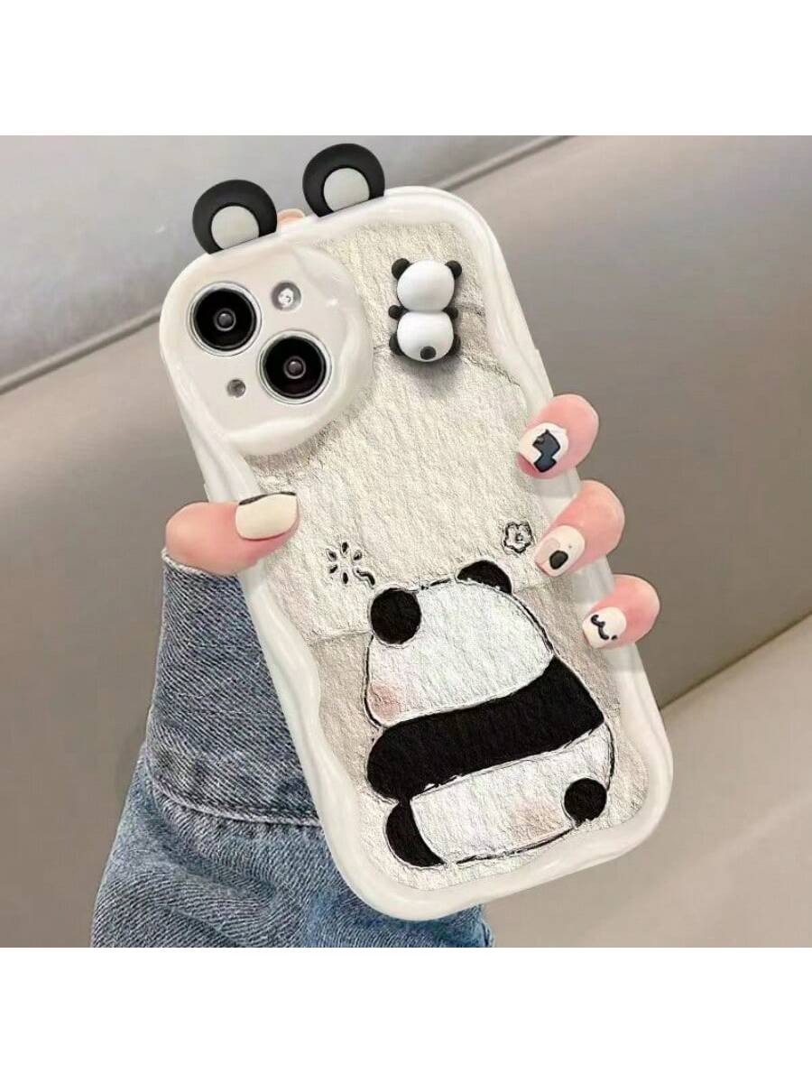 1pc White Liquid 3d Panda Toy Tpu Phone Case Compatible With Iphone 14 Pro Max/13 Kawaii