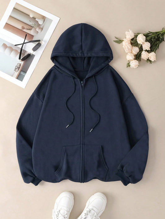 Zip Up Drawstring Thermal Lined Hoodie