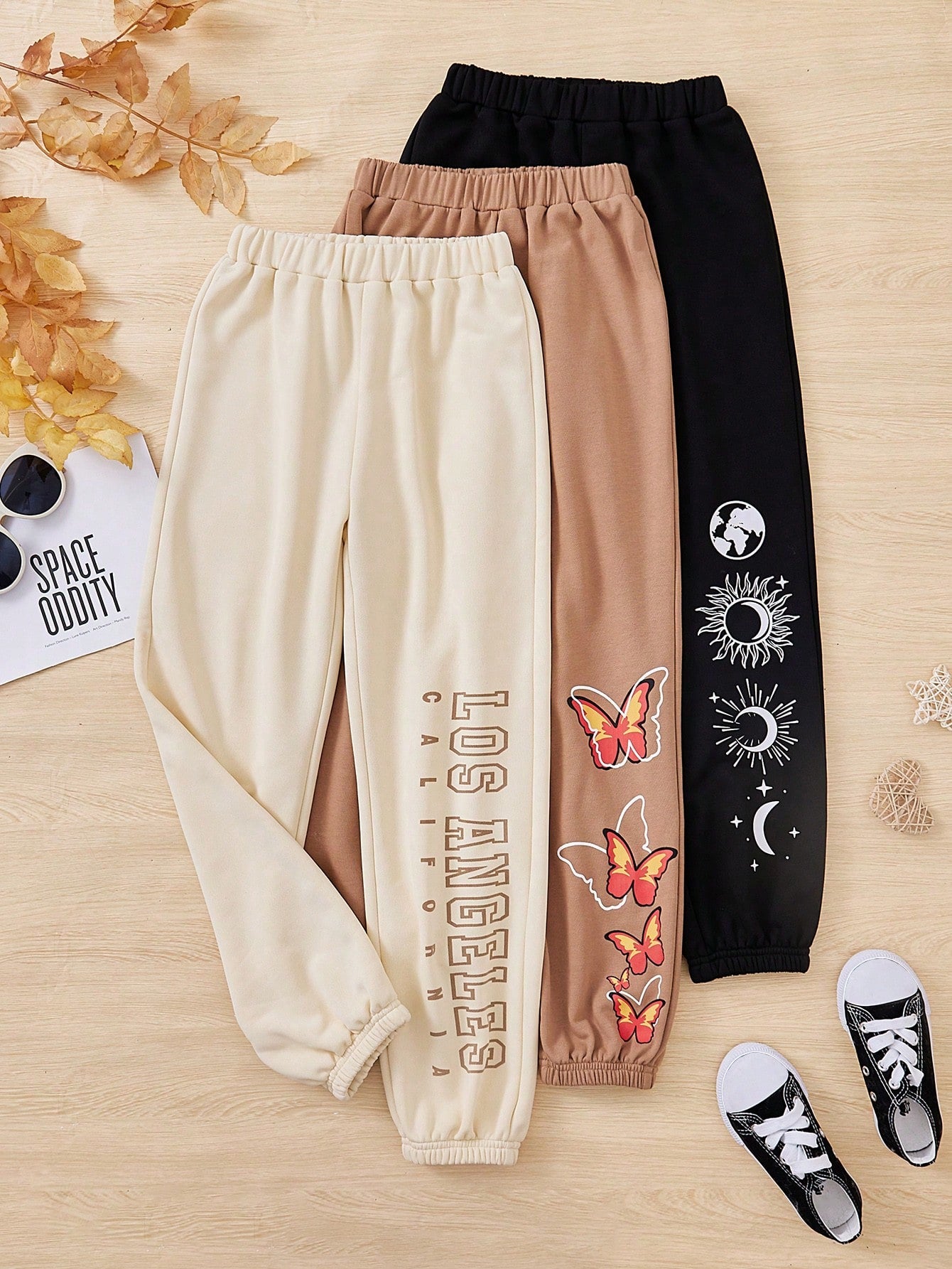 Tween Girl 3pcs Letter & Butterfly Print Sweatpants