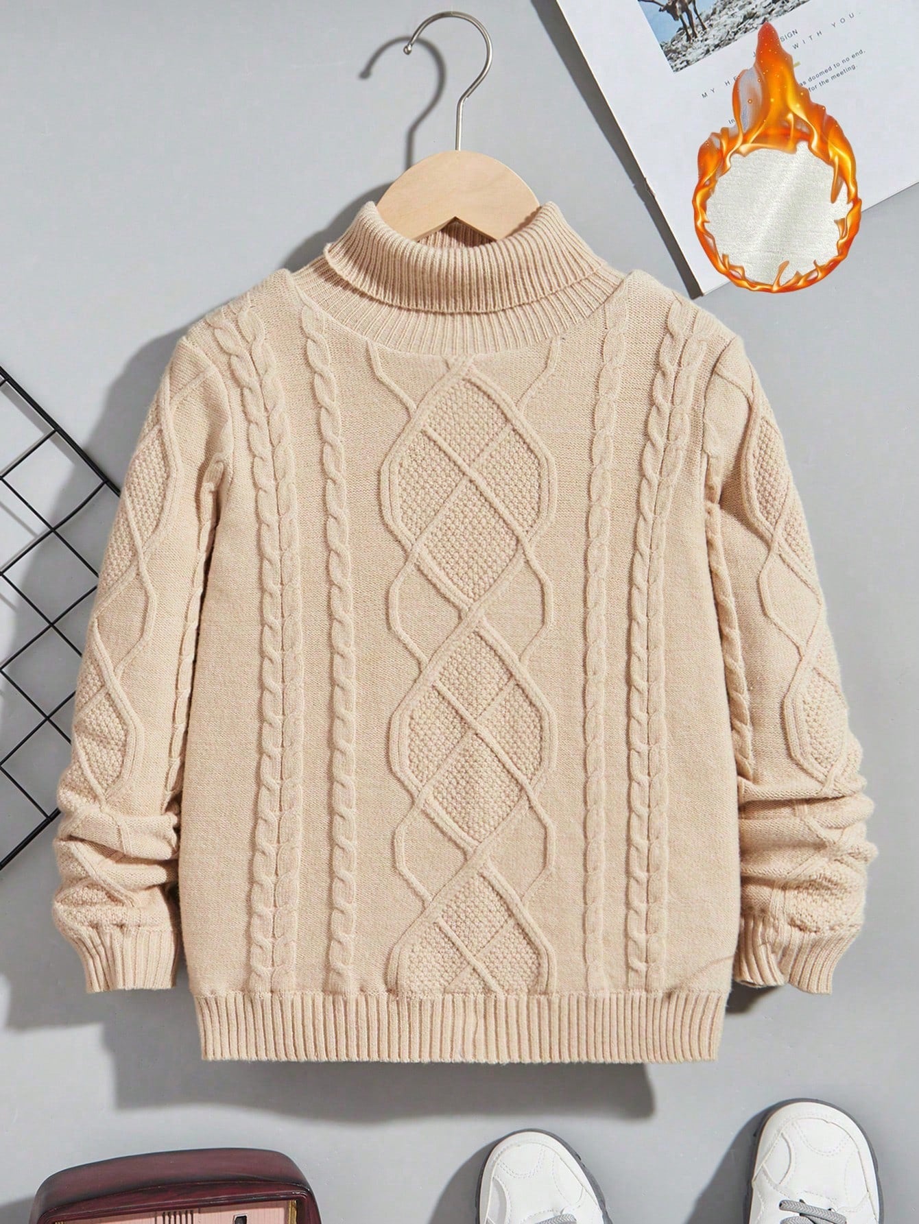 Tween Boy Turtleneck Cable Knit Sweater