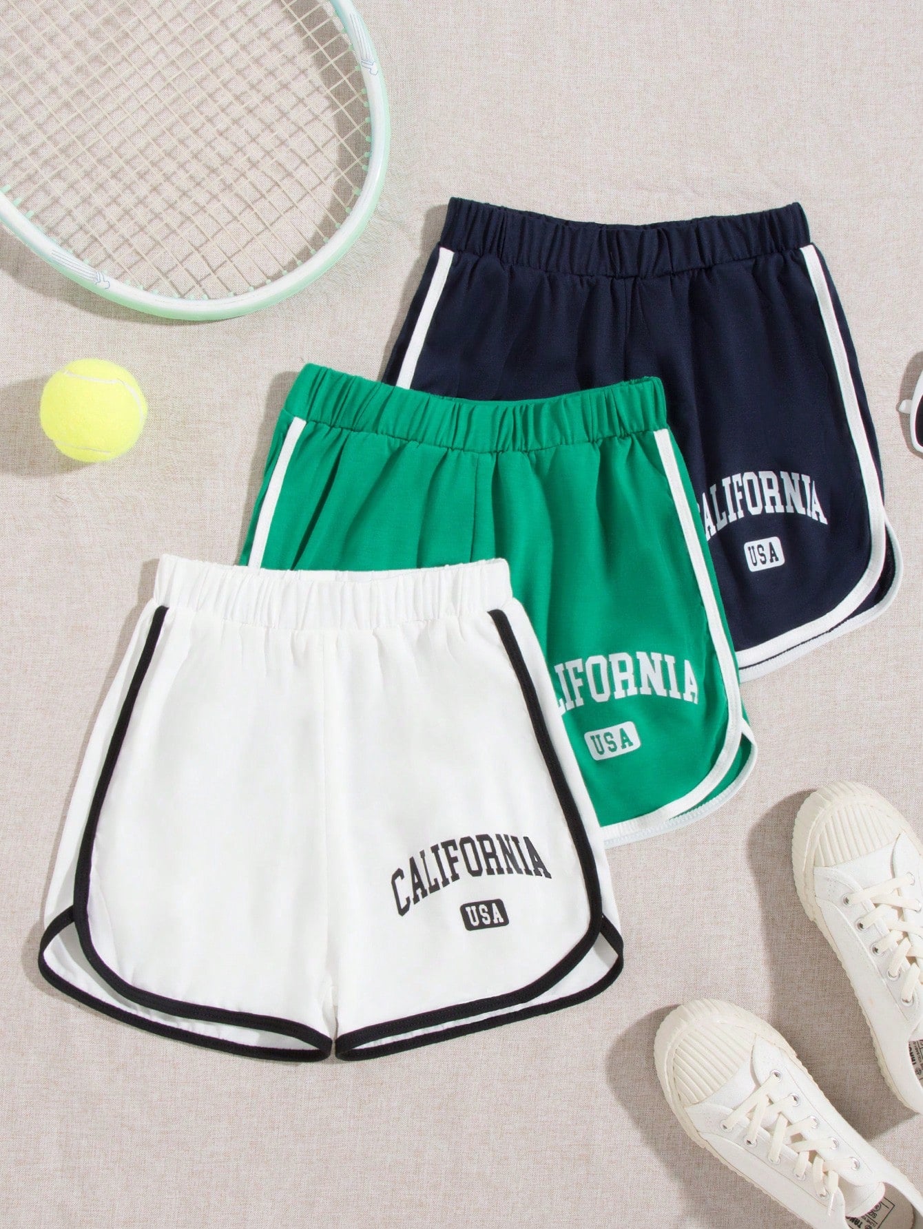 Tween Girl 3pcs Letter Graphic Contrast Binding Shorts