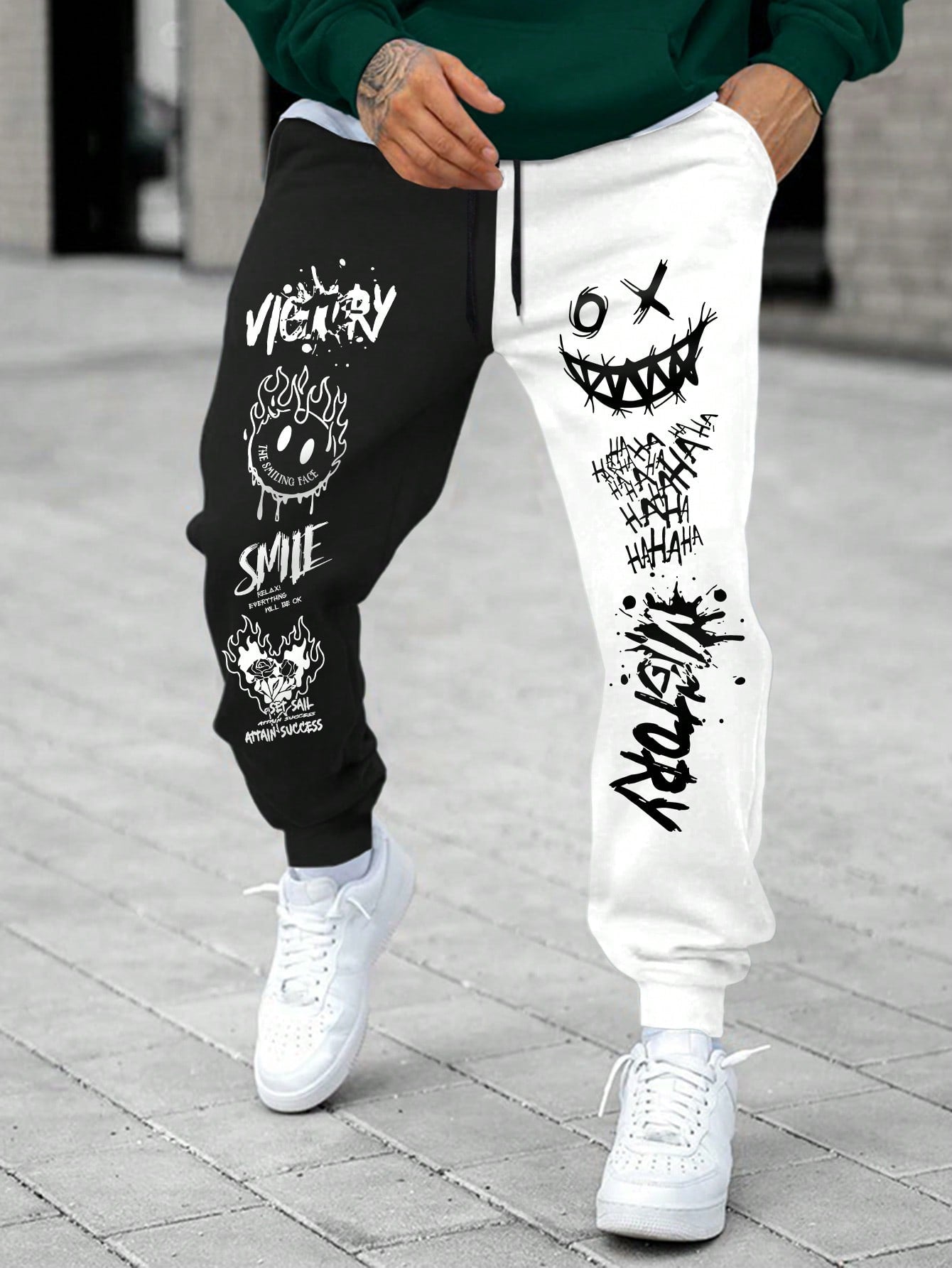 Men's Sweatpants With Letter Emoticon And Color Block