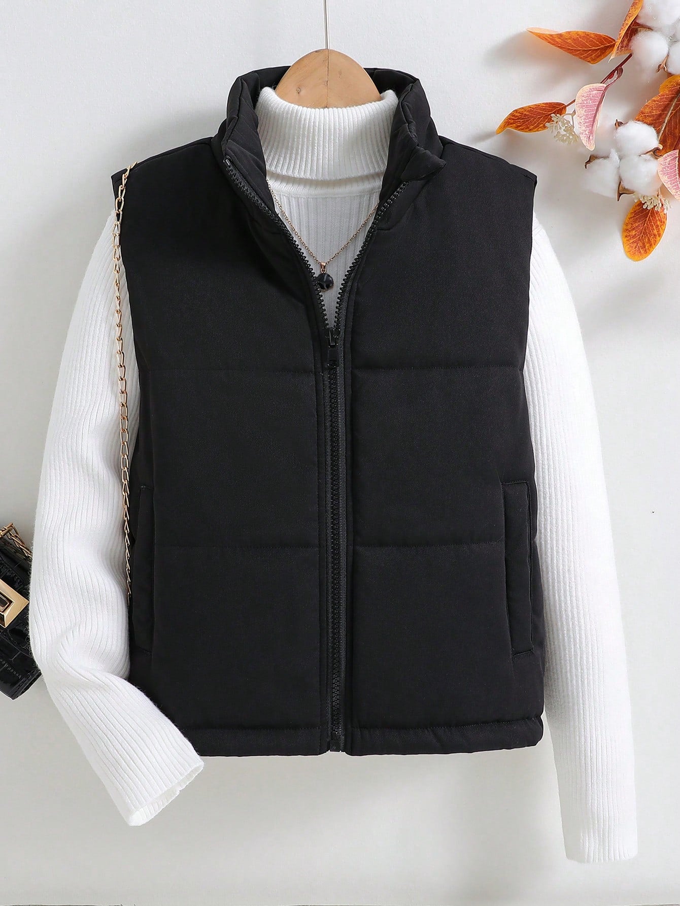 Tween Girl 1pc Zipper Hooded Vest Puffer Coat