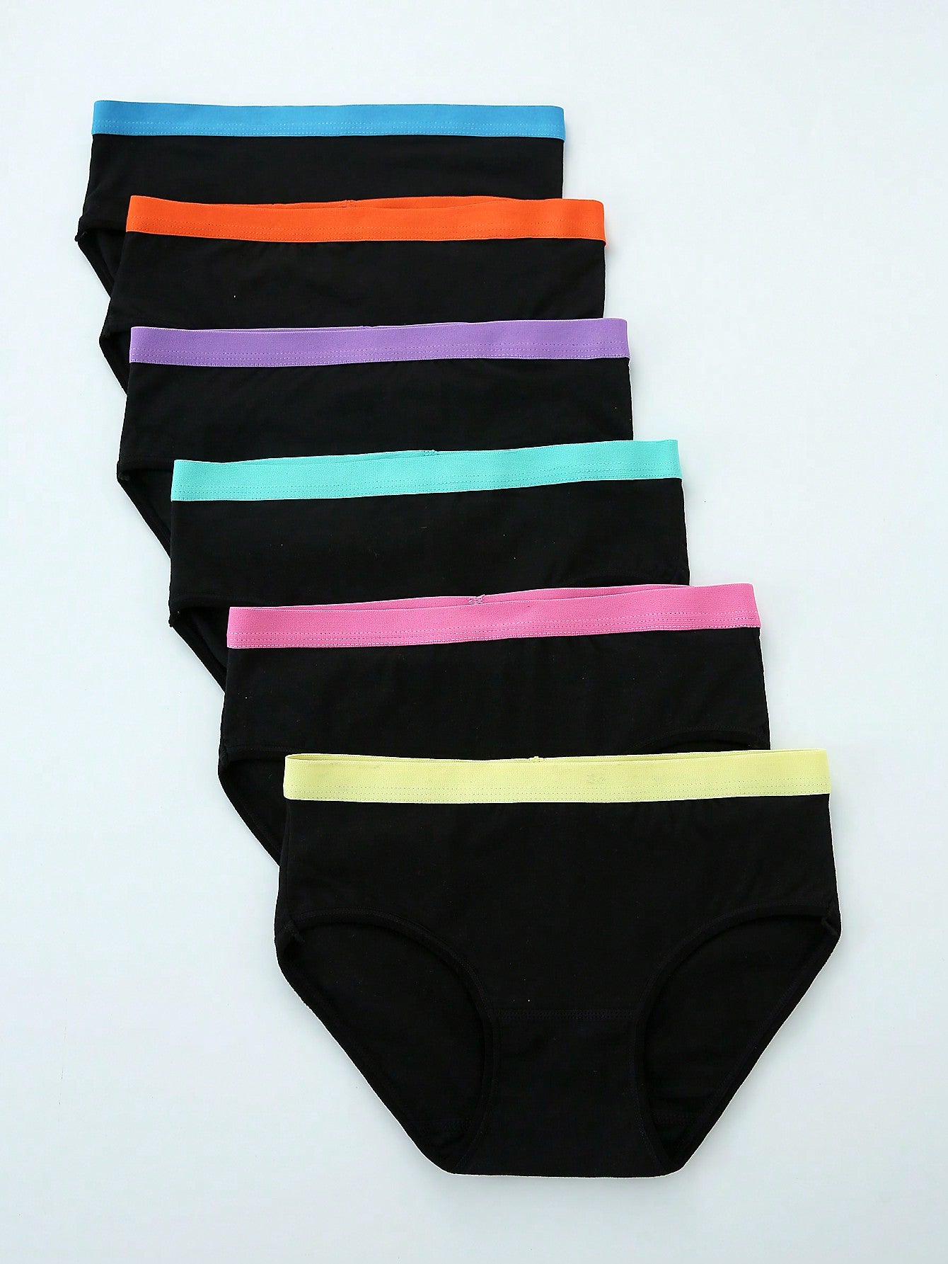 Tween Girl 6pcs Color-Block Triangle Panties With Elastic Waistband