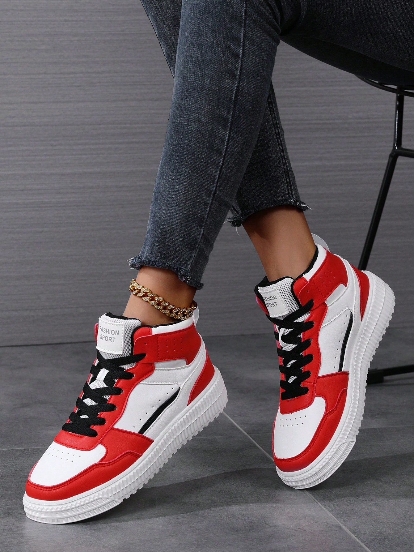 Women's Plus Size Color Block Student Sports High Top Outdoor Sneakers