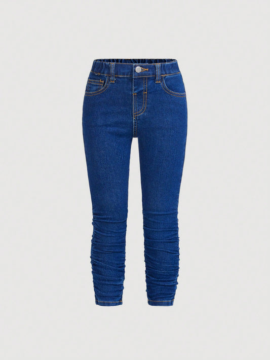 Young Girl Slant Pocket Ruched Jeans