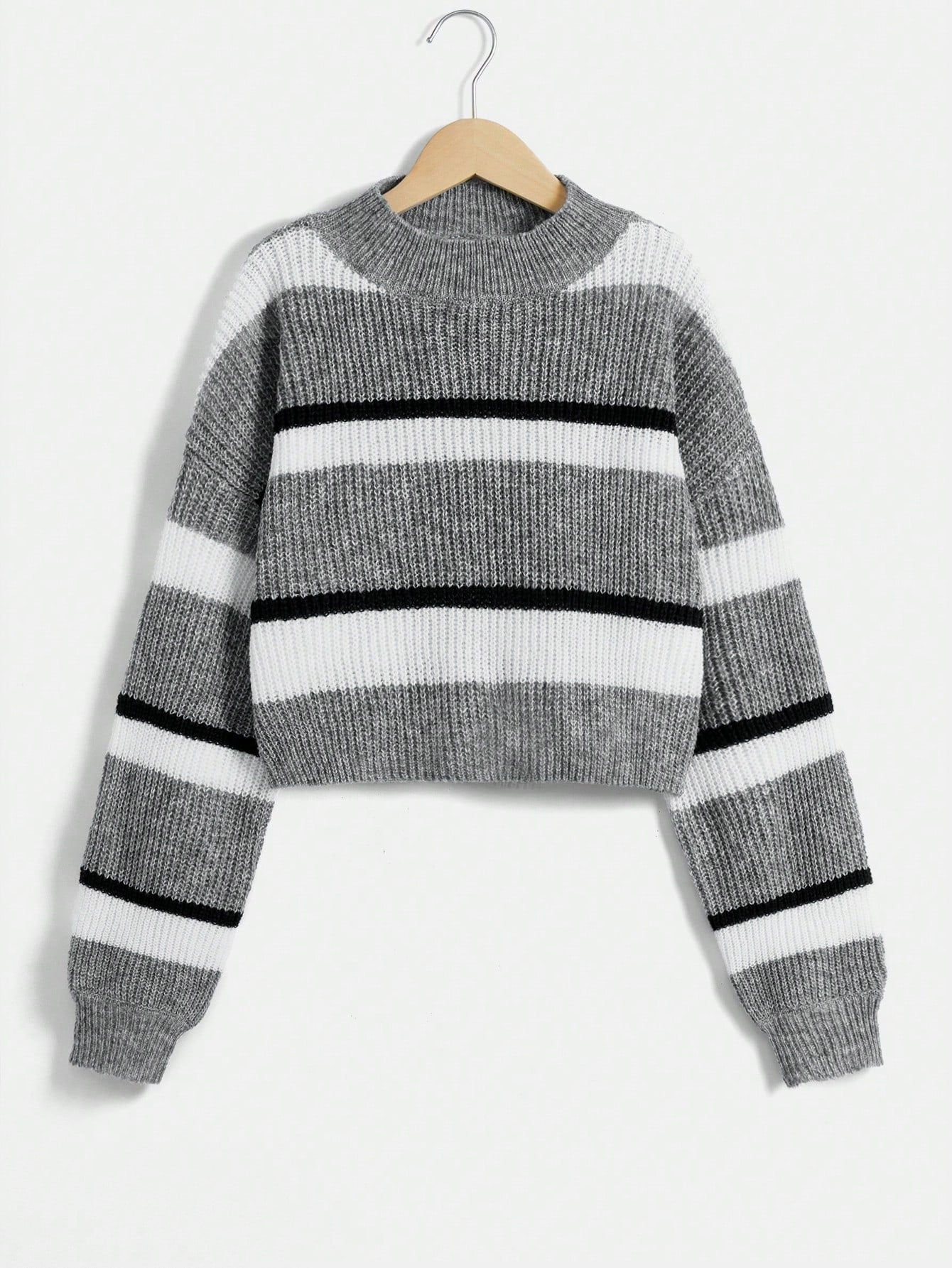 Teen Girls Striped Drop Shoulder Sweater