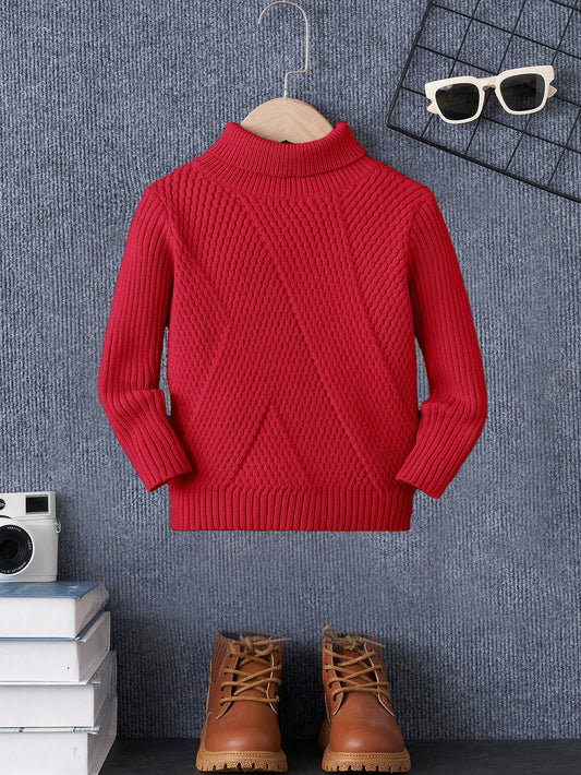 Young Boy Turtleneck Cable Knit Sweater