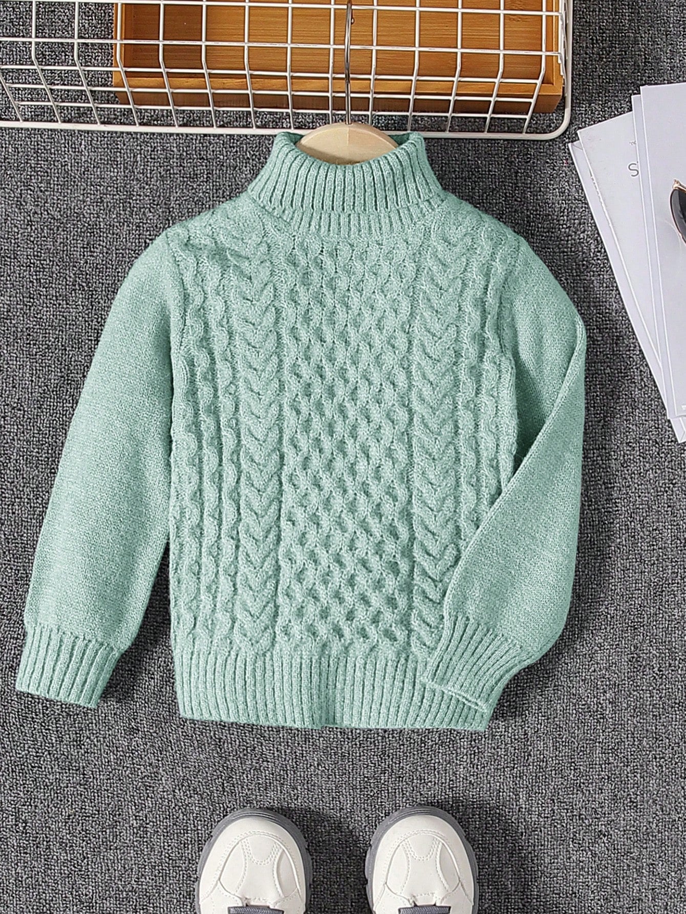 Young Boy Turtleneck Cable Knit Sweater