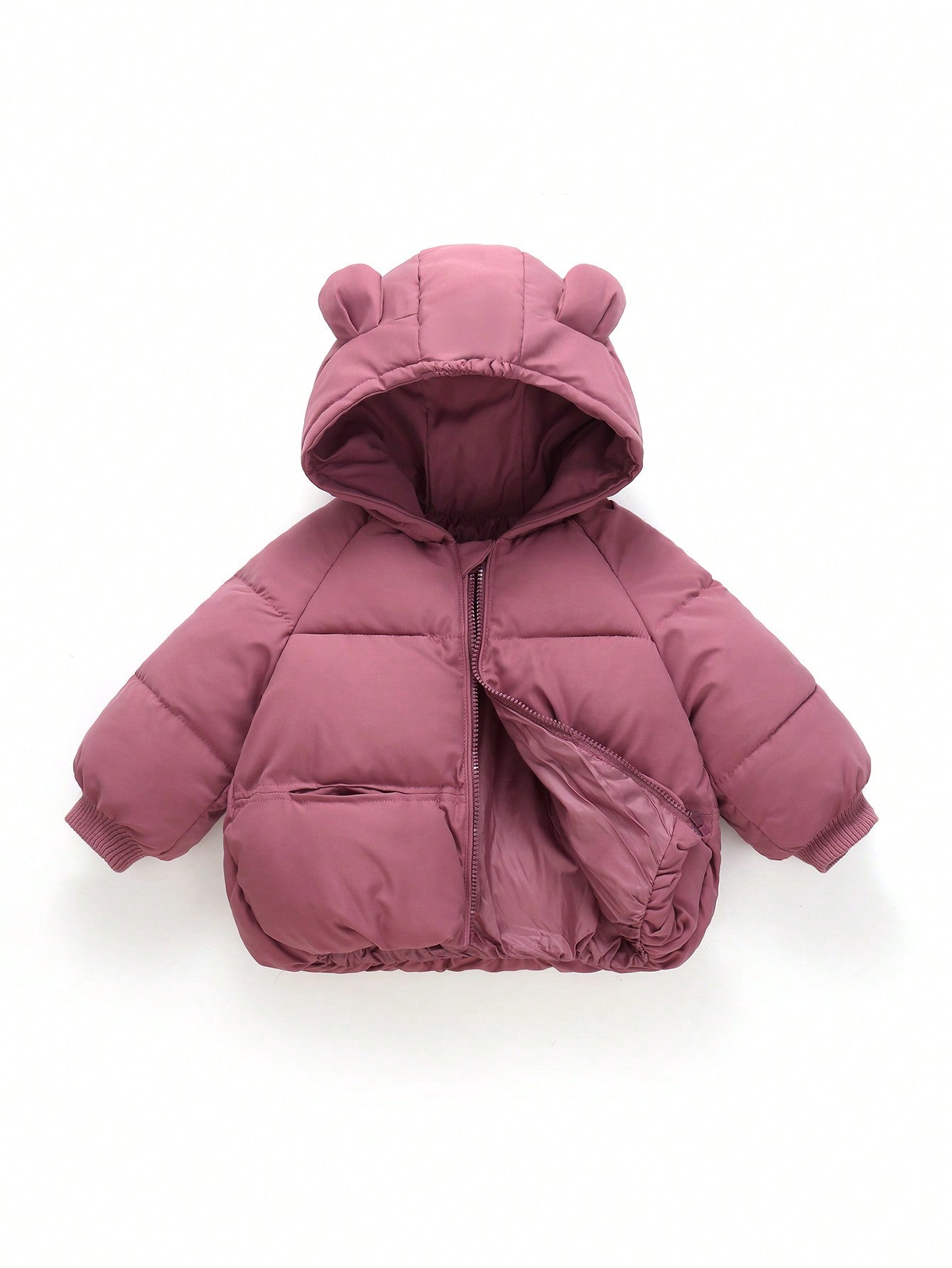 Young Girl 3D Ear Design Hooded Puffer Coat