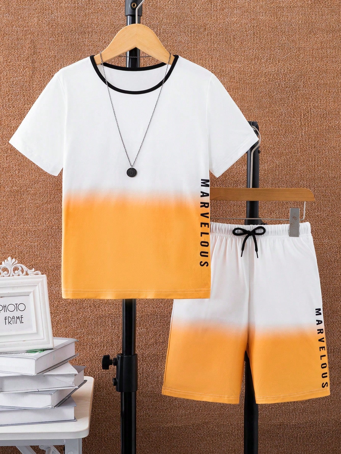 Tween Boy Ombre Letter Printed Short Sleeve T-Shirt And Shorts Set