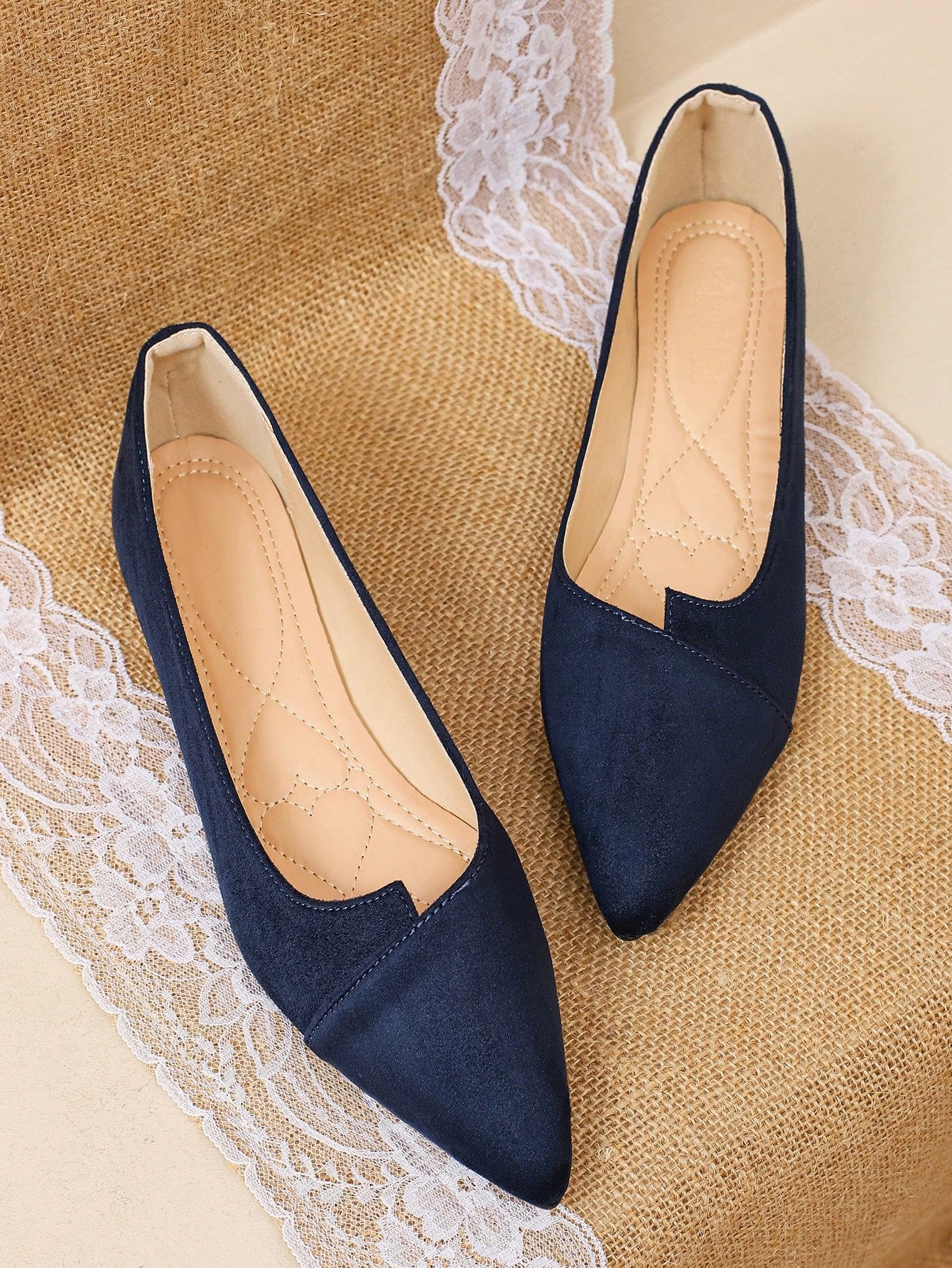 Women Shallow Mouth Soft-Bottomed Pointed Toe Flat Shoes For Autumn Seasons, Work & Office, Commuting, Blue Suede Shoes