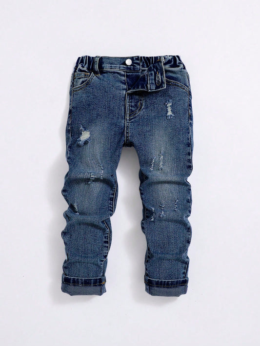 Young Boy Ripped Frayed Bleach Wash Jeans