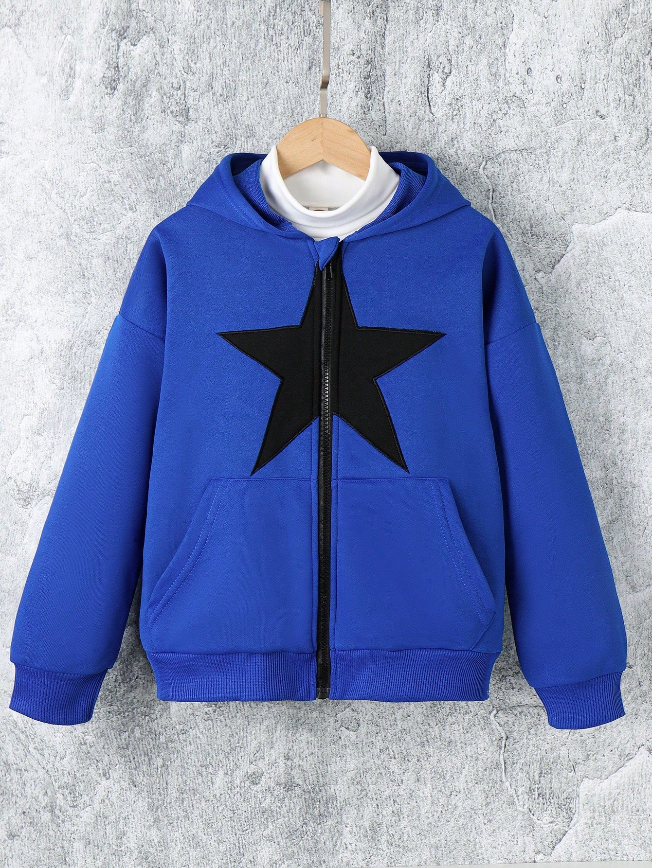 Teen Girl Star Print Zip Up Drop Shoulder Hoodie