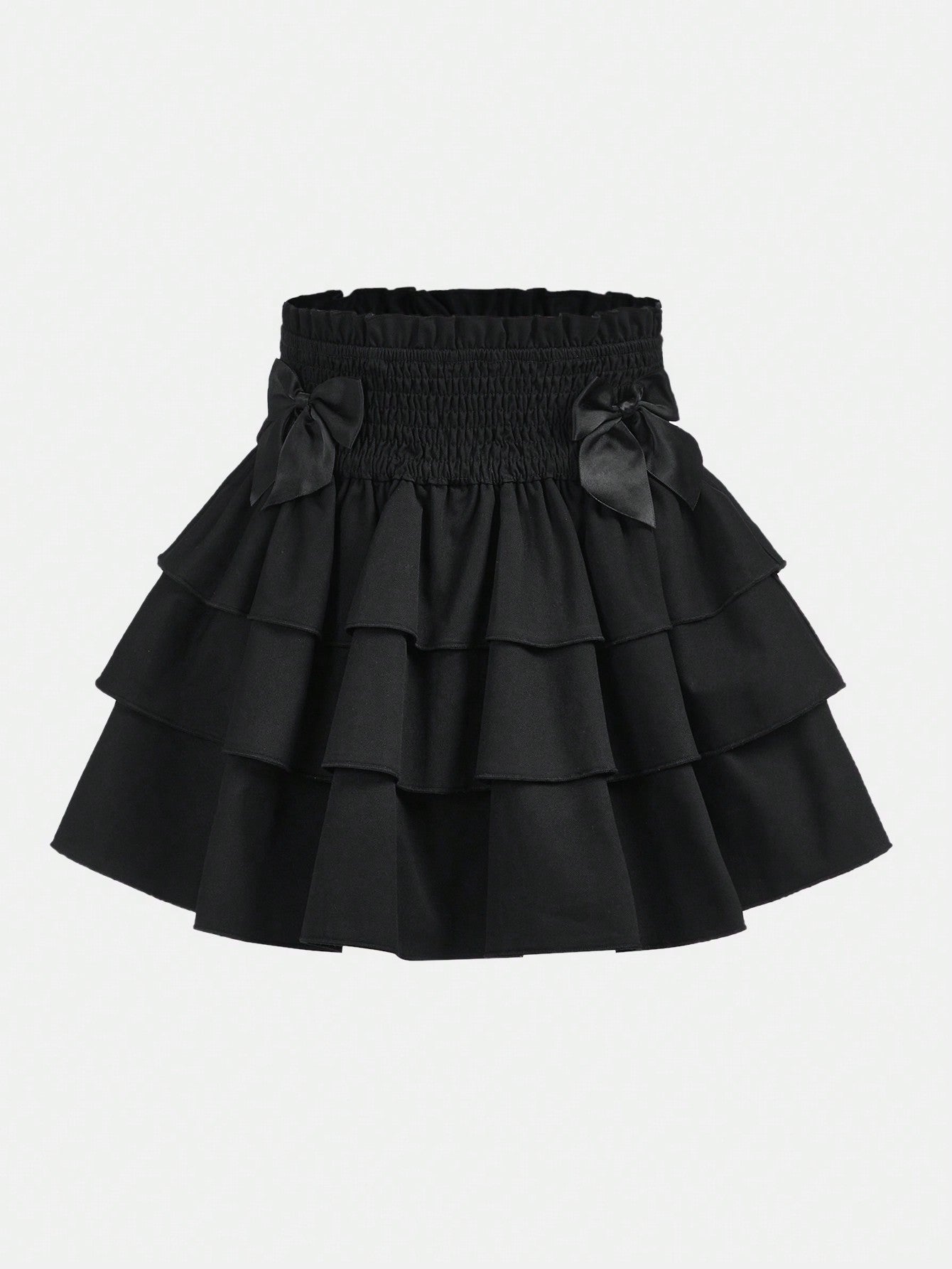 Tween Girl's Waist Gathering Trimmed With Ruffles, Bowknot Decor, Cute Cake Skirt With Splicing Design