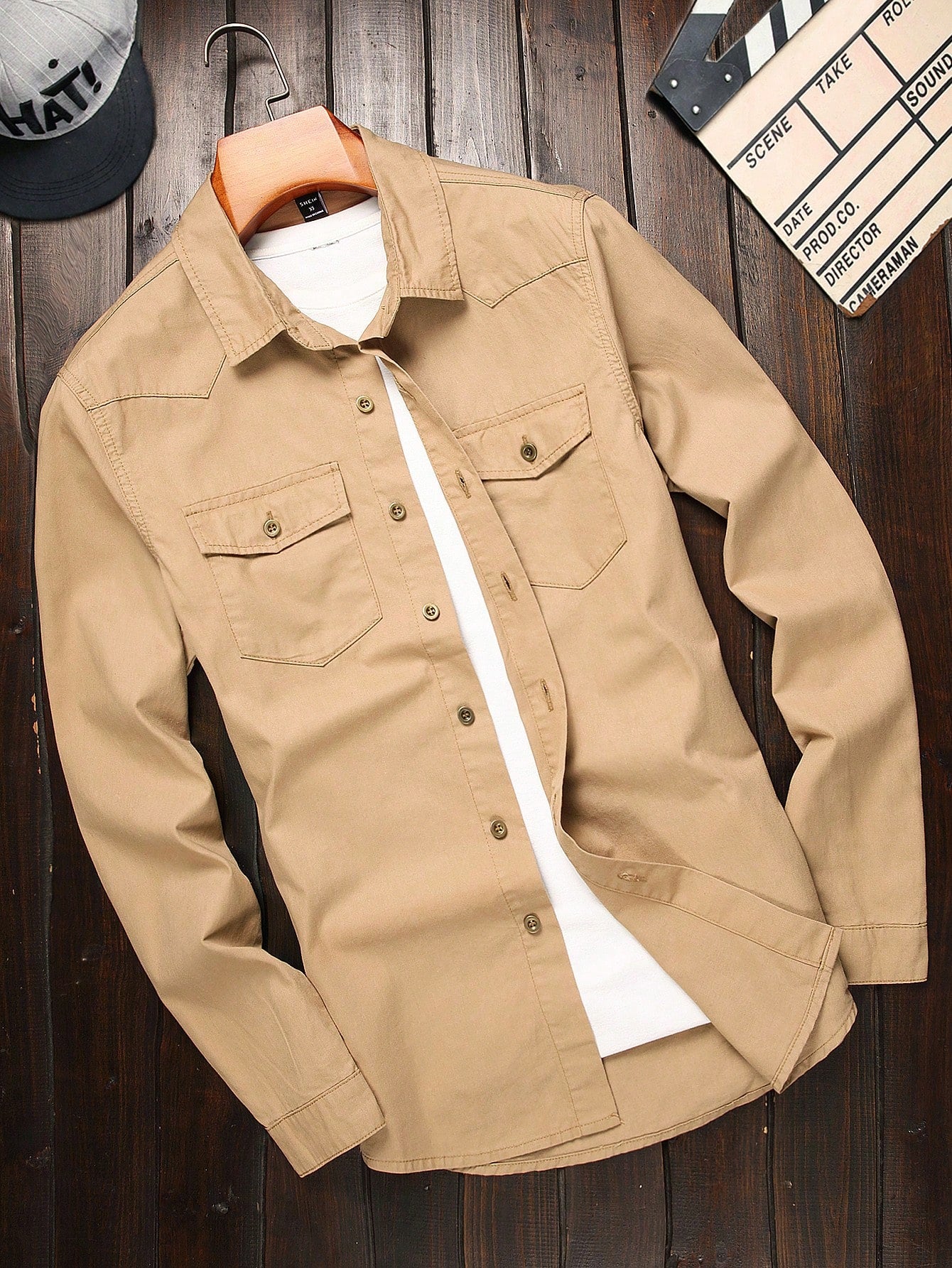 Men's Solid Color Flap Pocket Denim Shirt