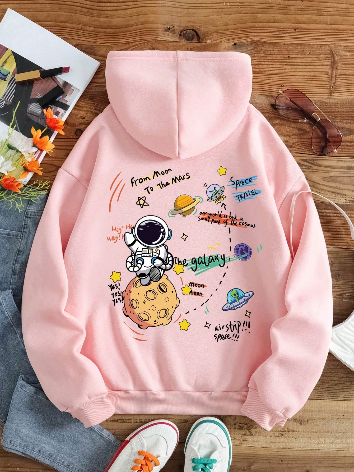 Cartoon Printed Drawstring Hoodie Sweatshirt