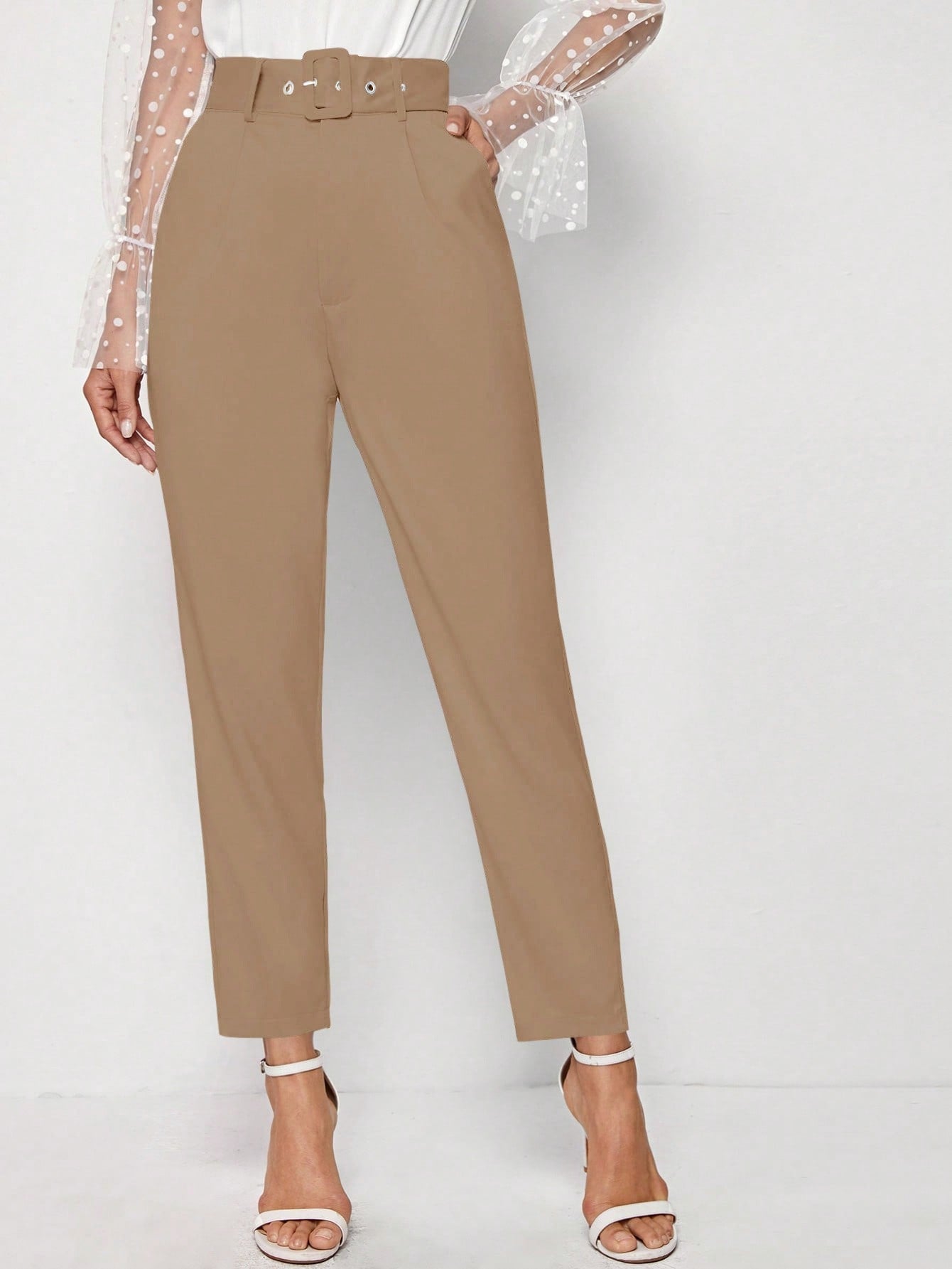 Frenchy Adjustable Belted Cropped Tailored Pants