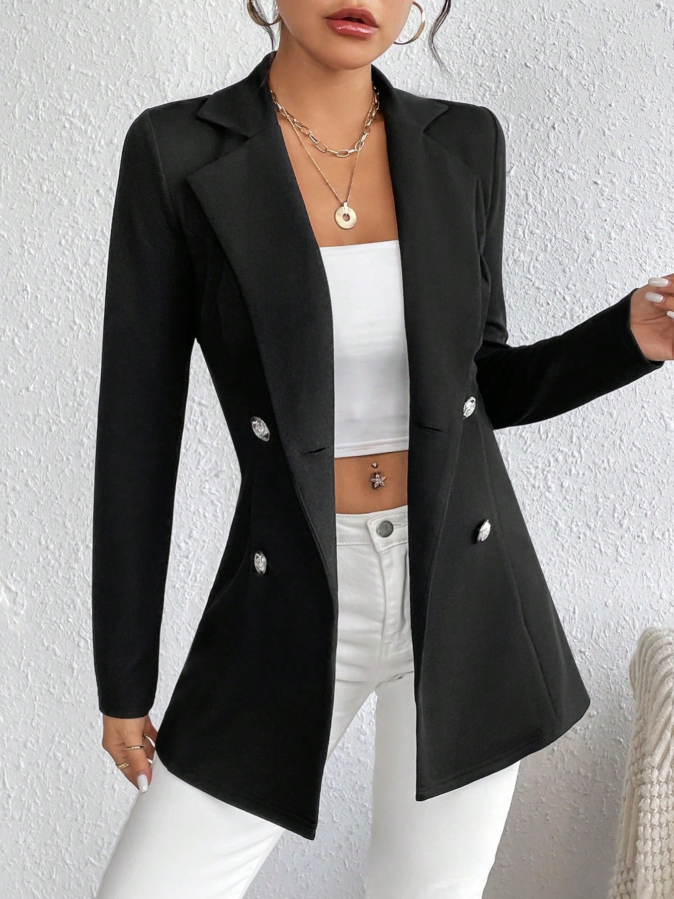 Frenchy Women's Slim Fit Long Sleeve Blazer With Lapel Collar