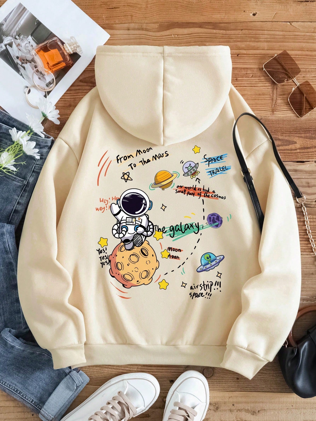 Cartoon Printed Drawstring Hoodie Sweatshirt