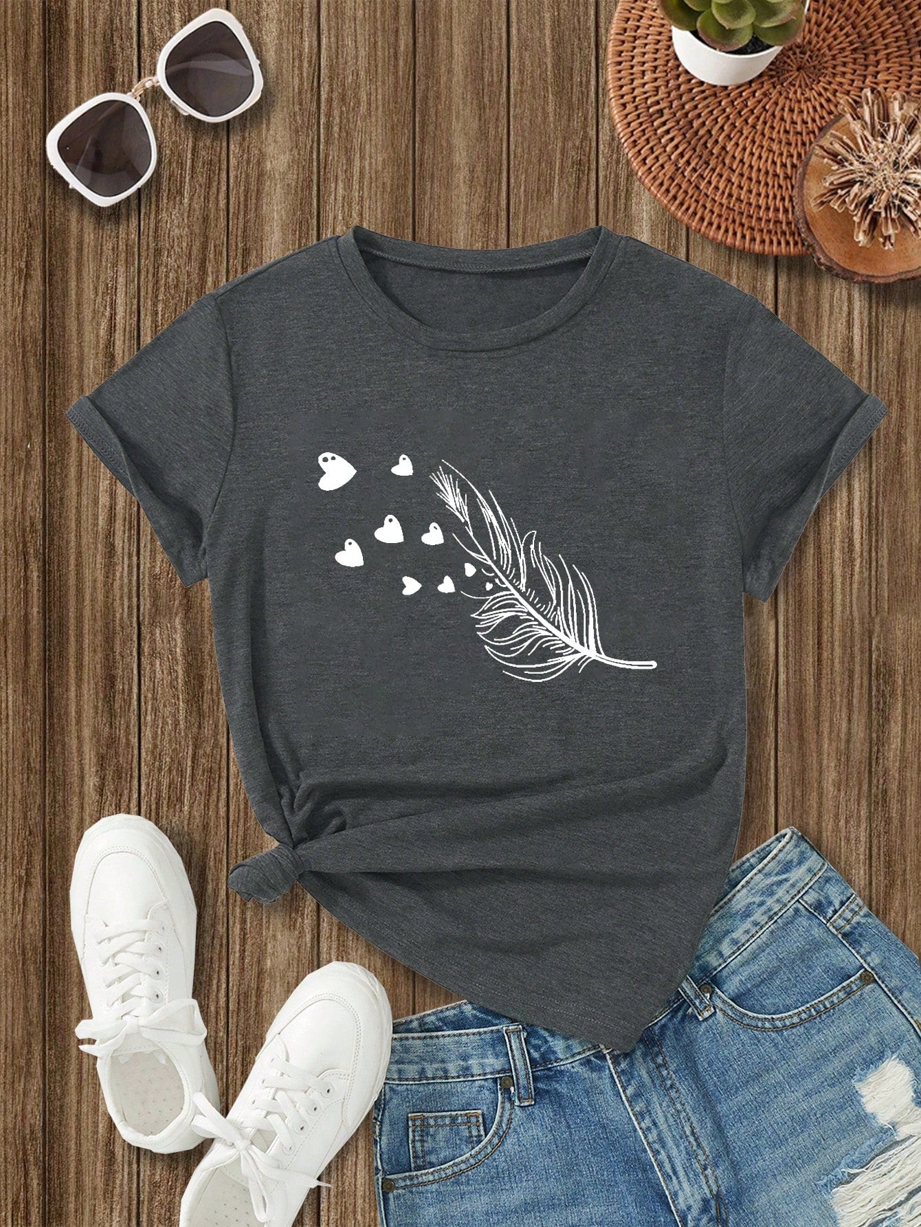 Heart & Feather Print Tee