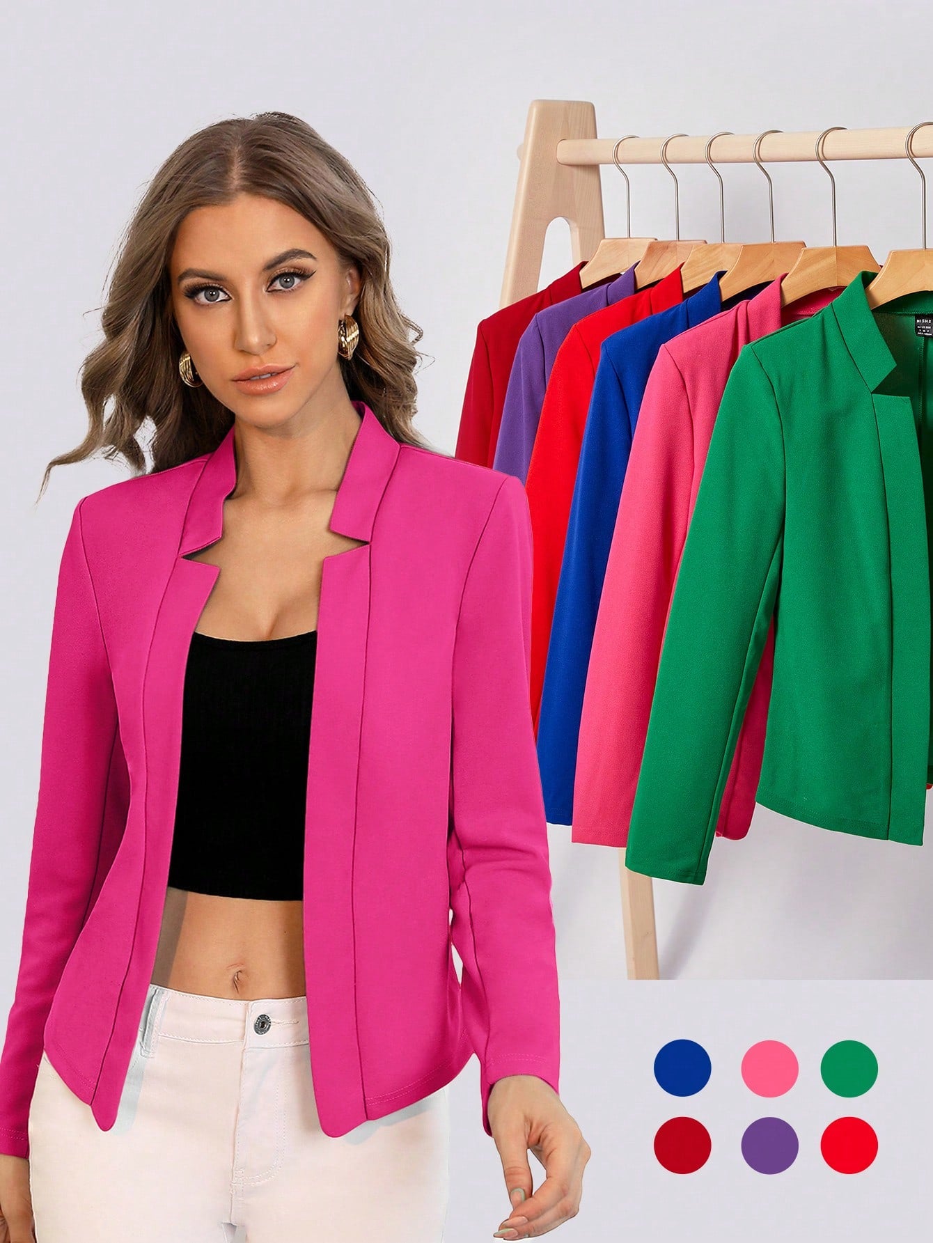 Solid Open Front Blazer Office Wear Women