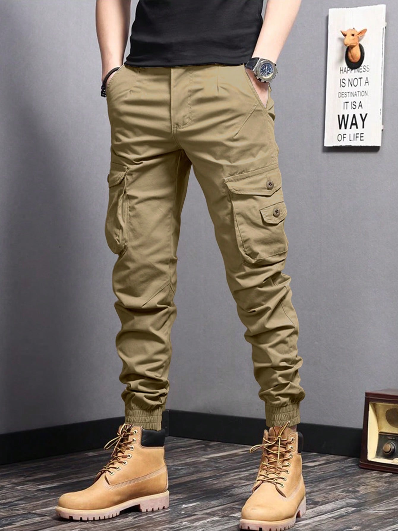 Men Flap Pocket Side Cargo Pants