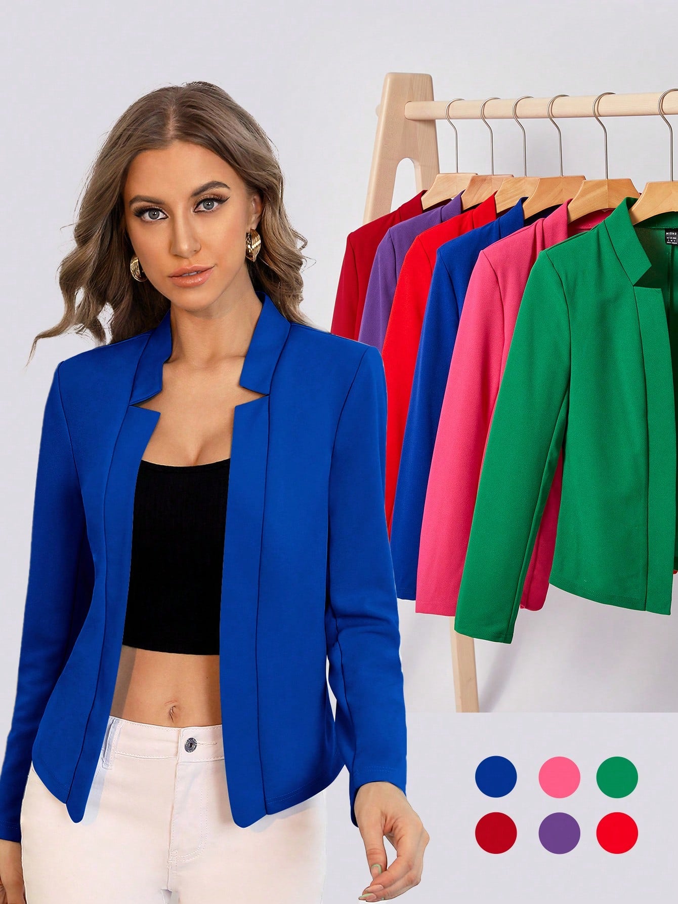 Solid Open Front Blazer Office Wear Women