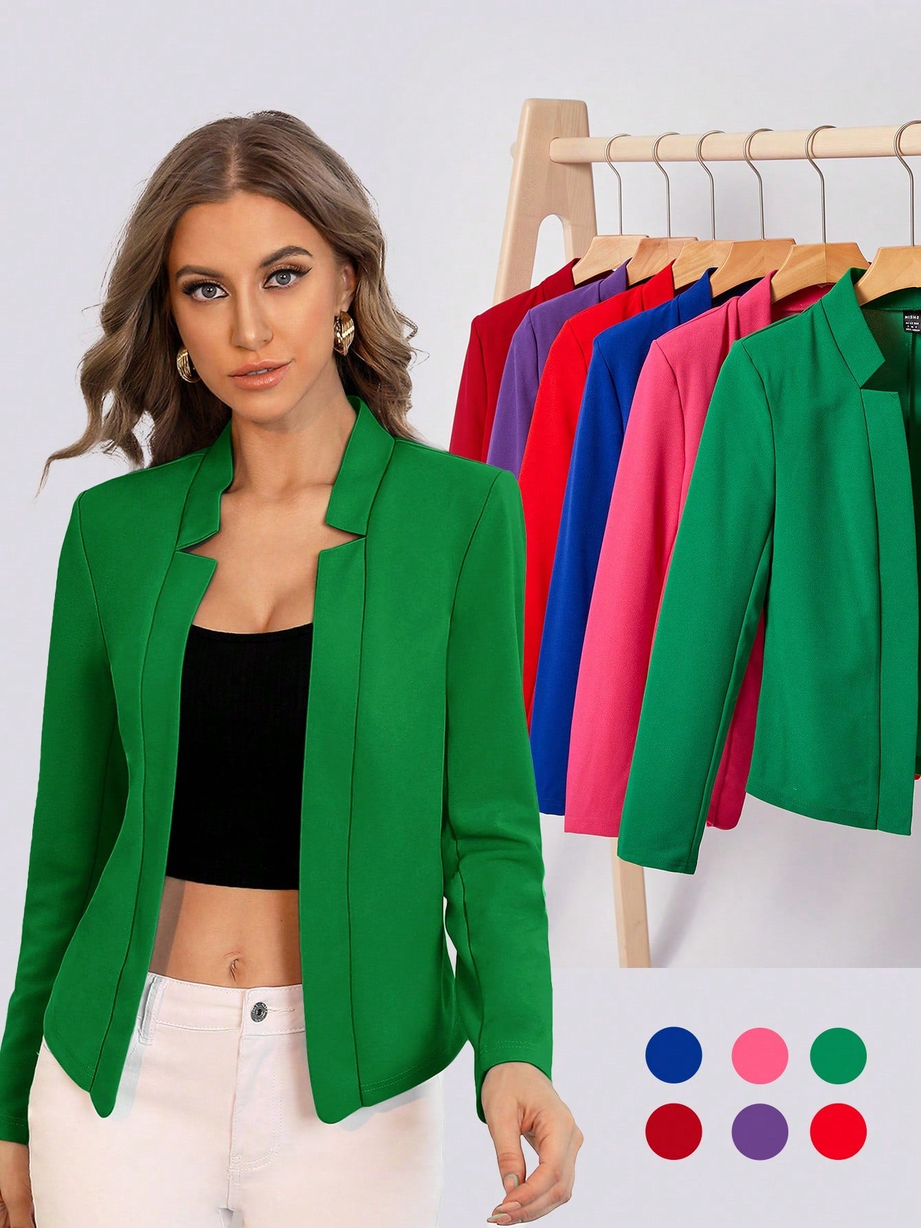 Solid Open Front Blazer Office Wear Women