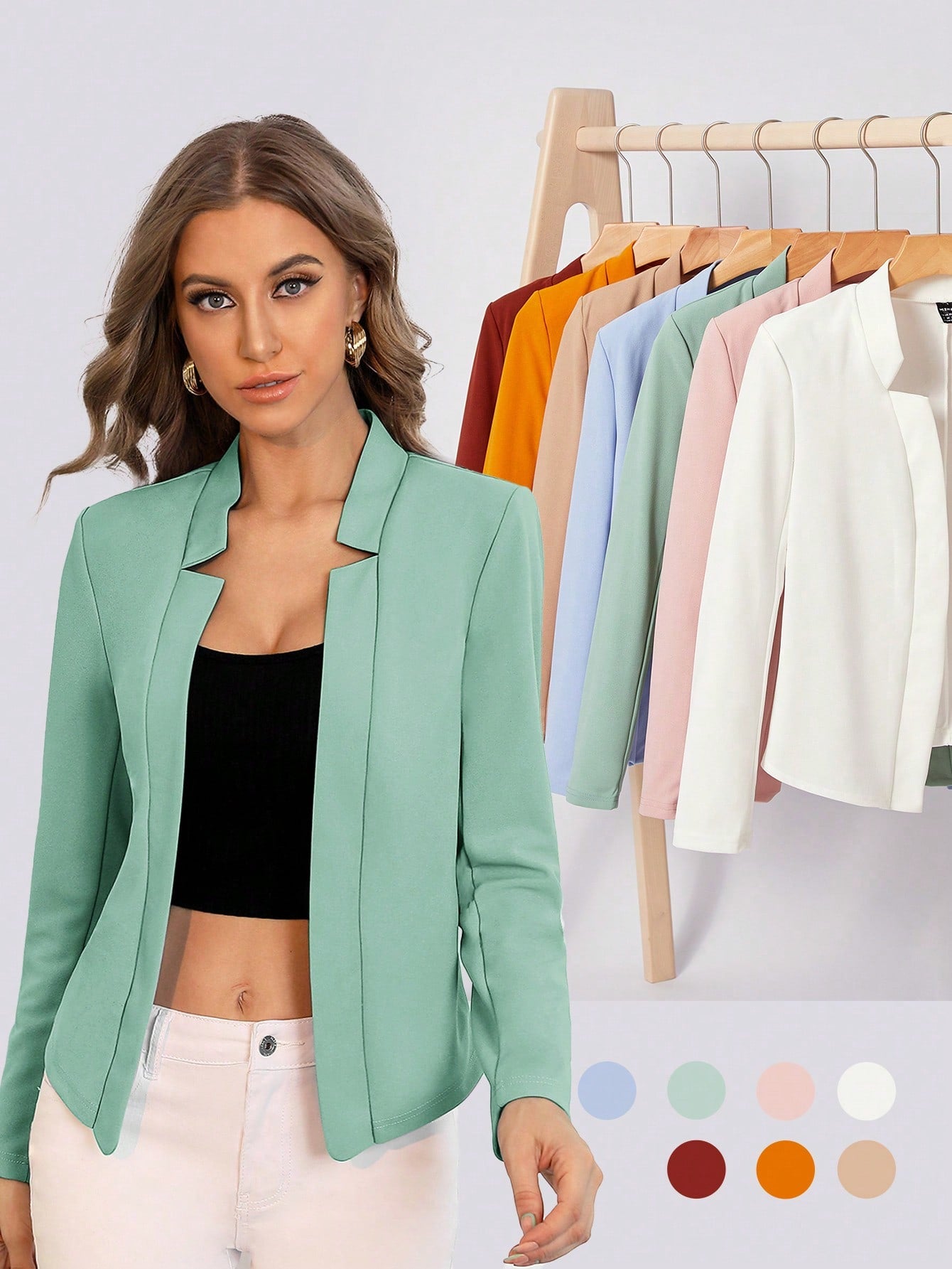 Solid Open Front Blazer Office Wear Women