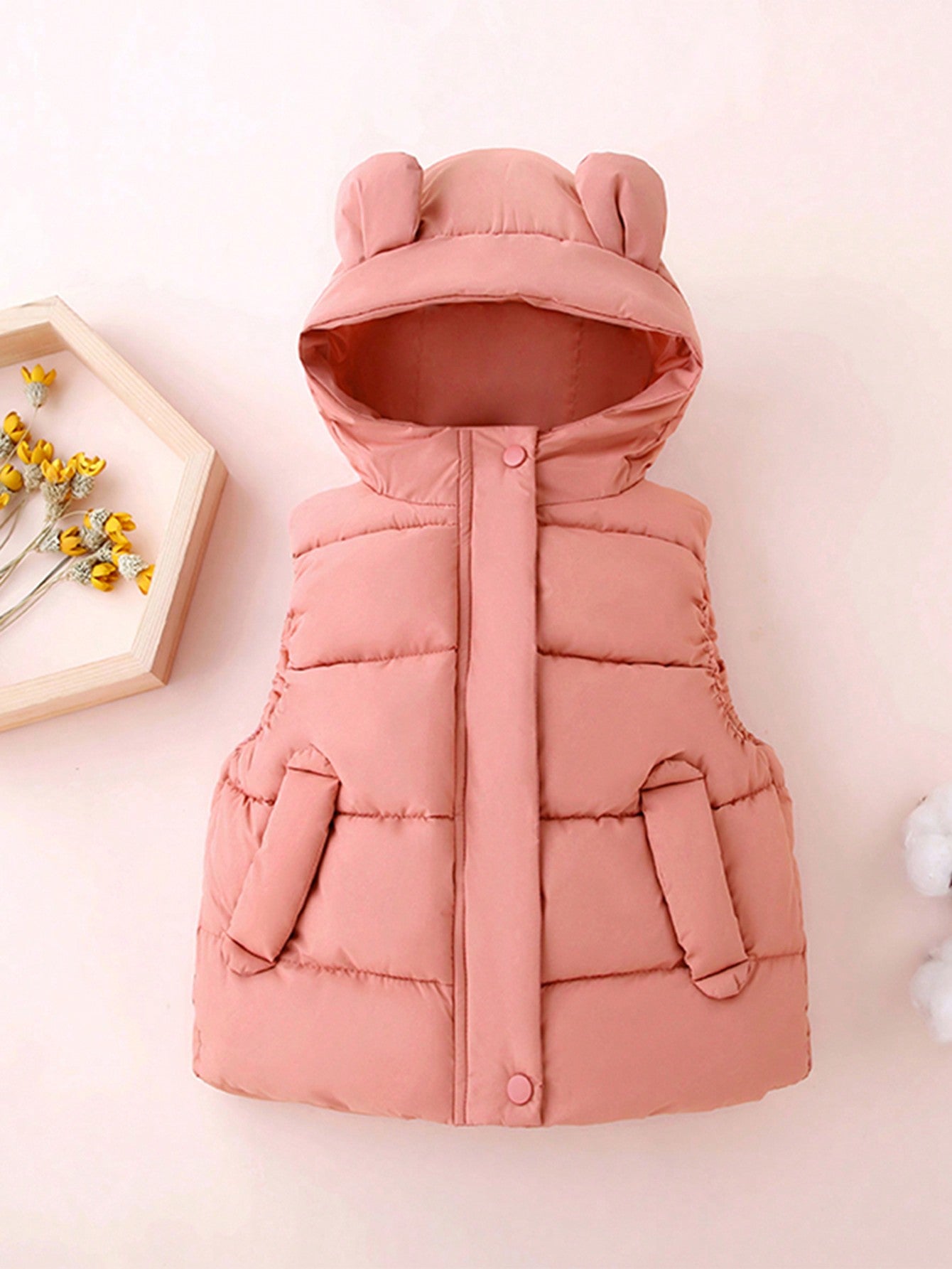 Young Girl 3D Ear Design Hooded Vest Puffer Coat