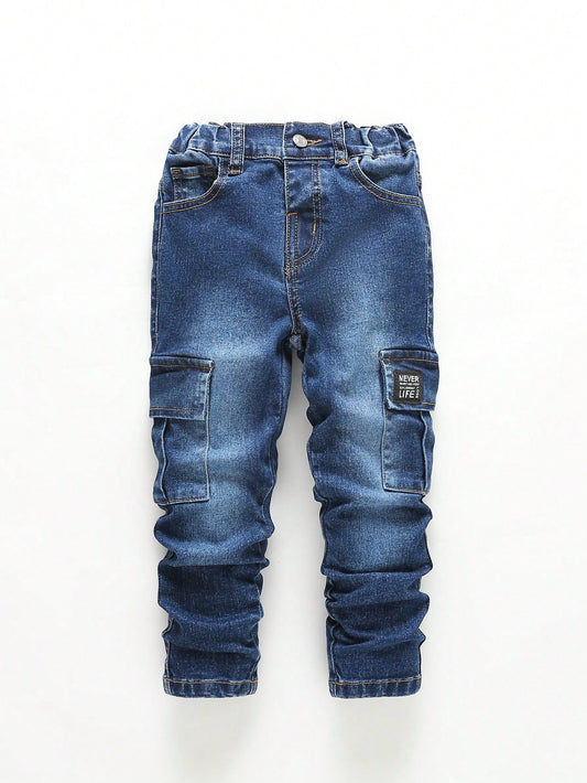 Young Boy Patched Flap Pocket Cargo Jeans