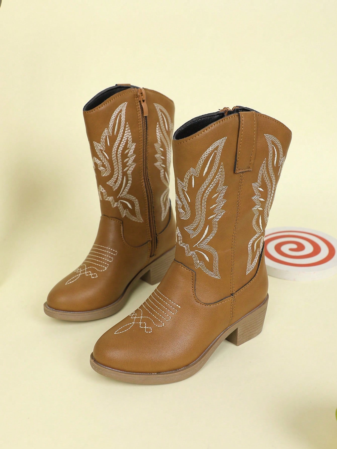 Childrens Boots Girls Shoes High Boots Mid-Calf Boots Embroidered High Heels Western Cowboy Boots Pointed Side Zipper