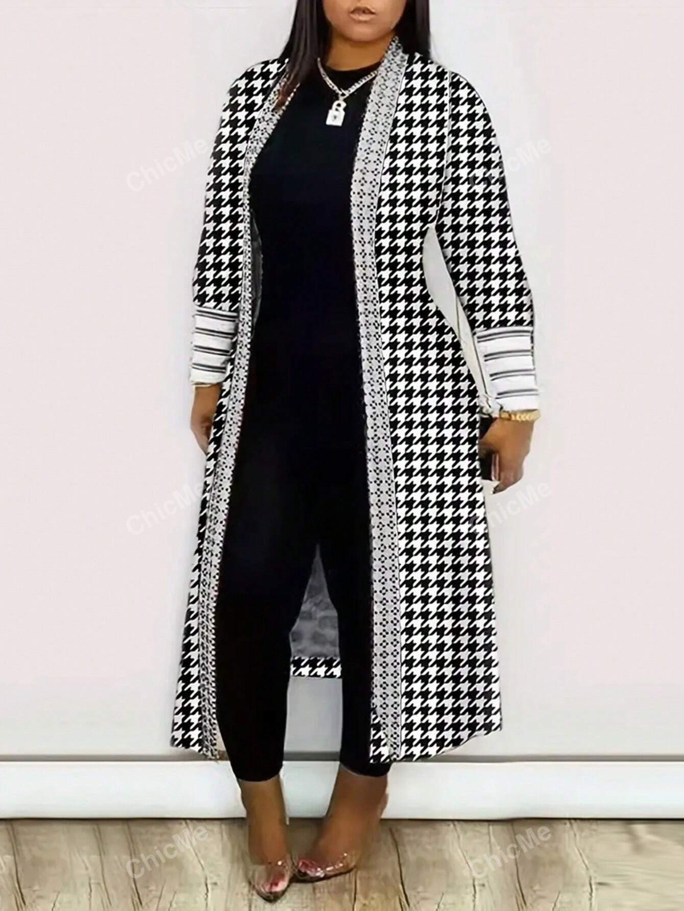 Plus Geo Pattern Open Front Cardigan