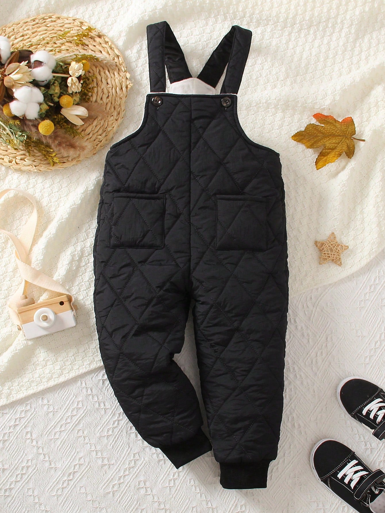 Young Boy Dual Pocket Quilted Overall Jumpsuit