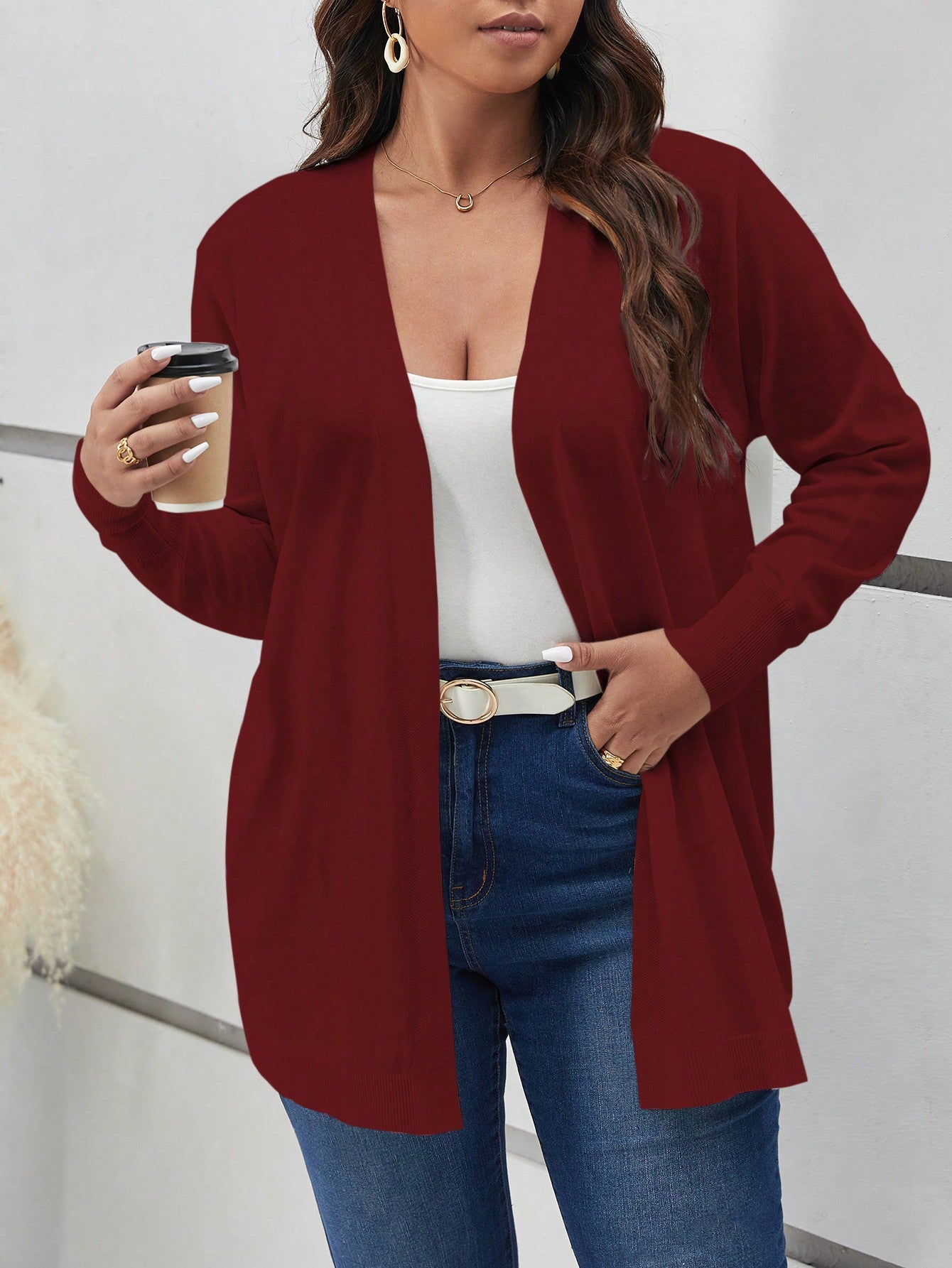 Frenchy Plus Solid Open Front Cardigan