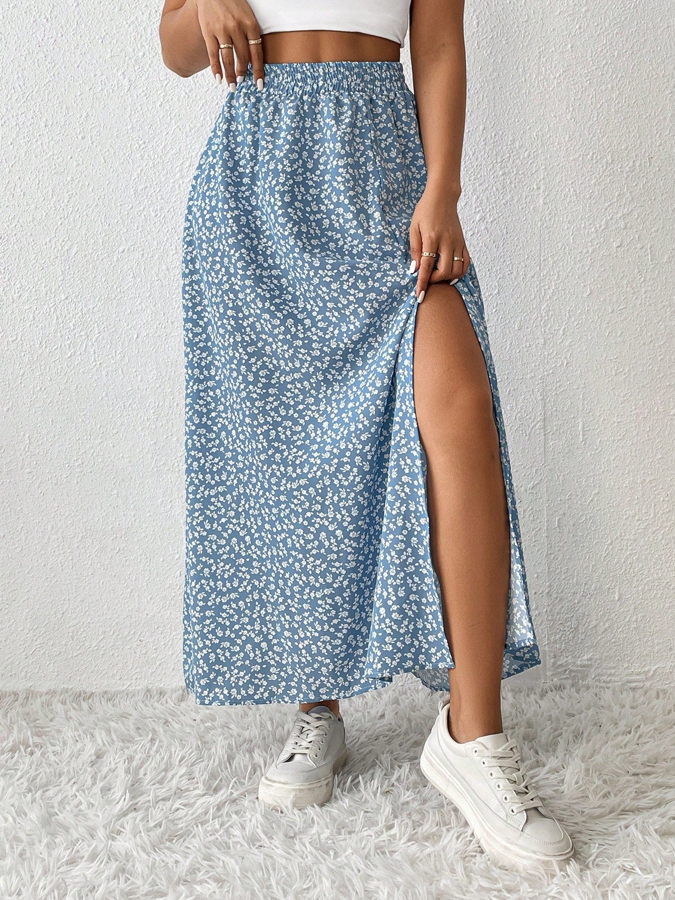 Women's High Slit Floral Print Skirt