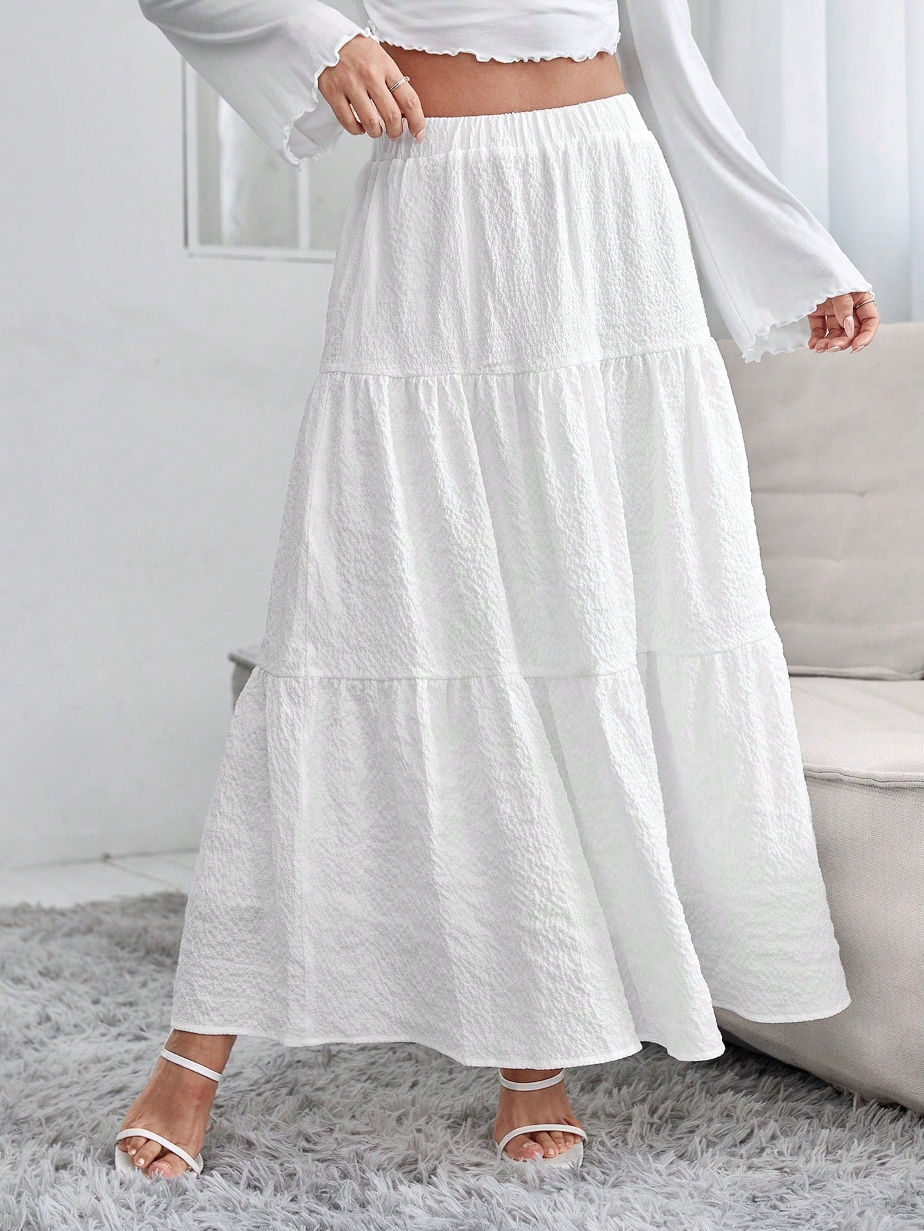 PETITE Solid Ruffle Hem Schiffy Skirt