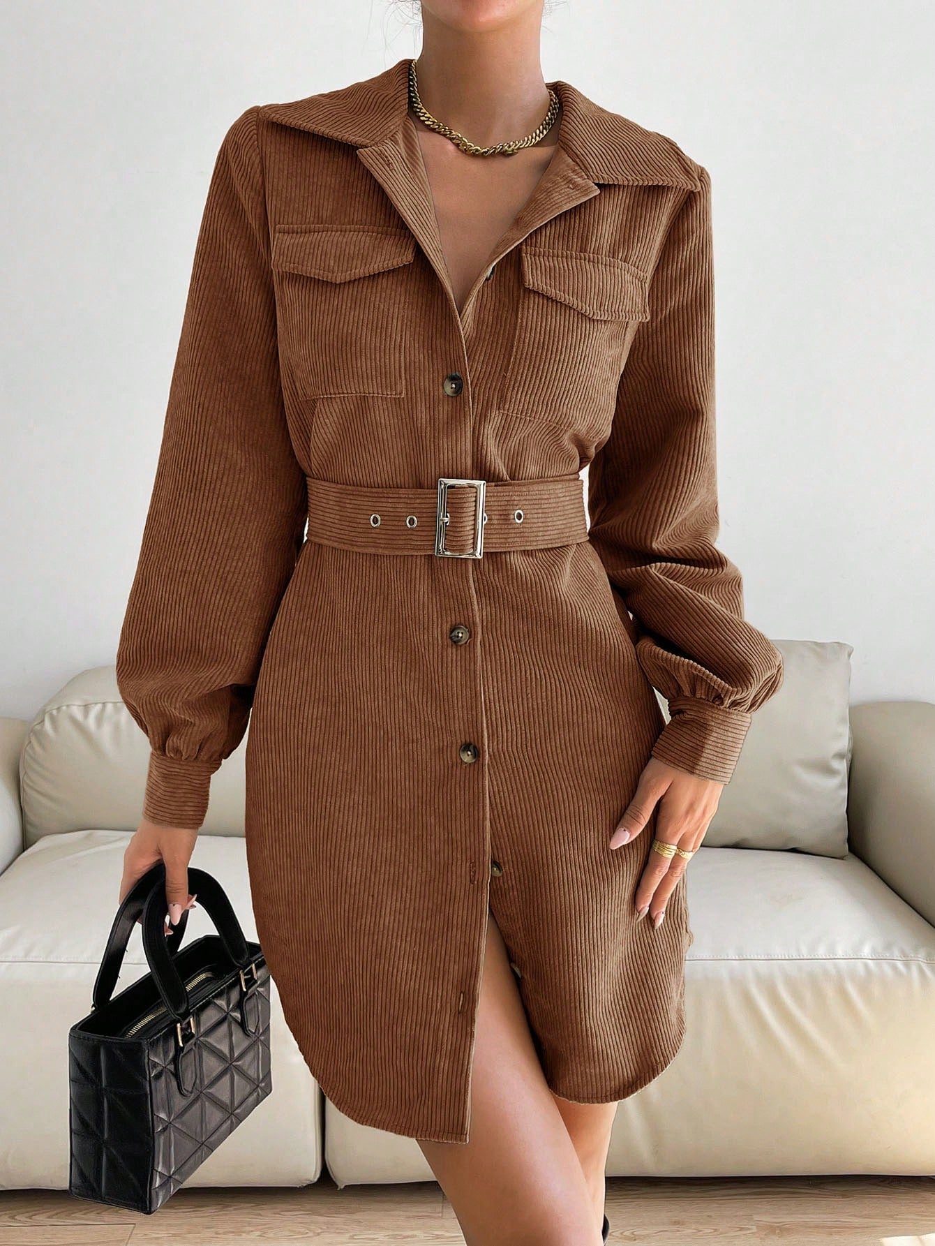 Women's Solid Color Simple Daily Long Sleeve Dress