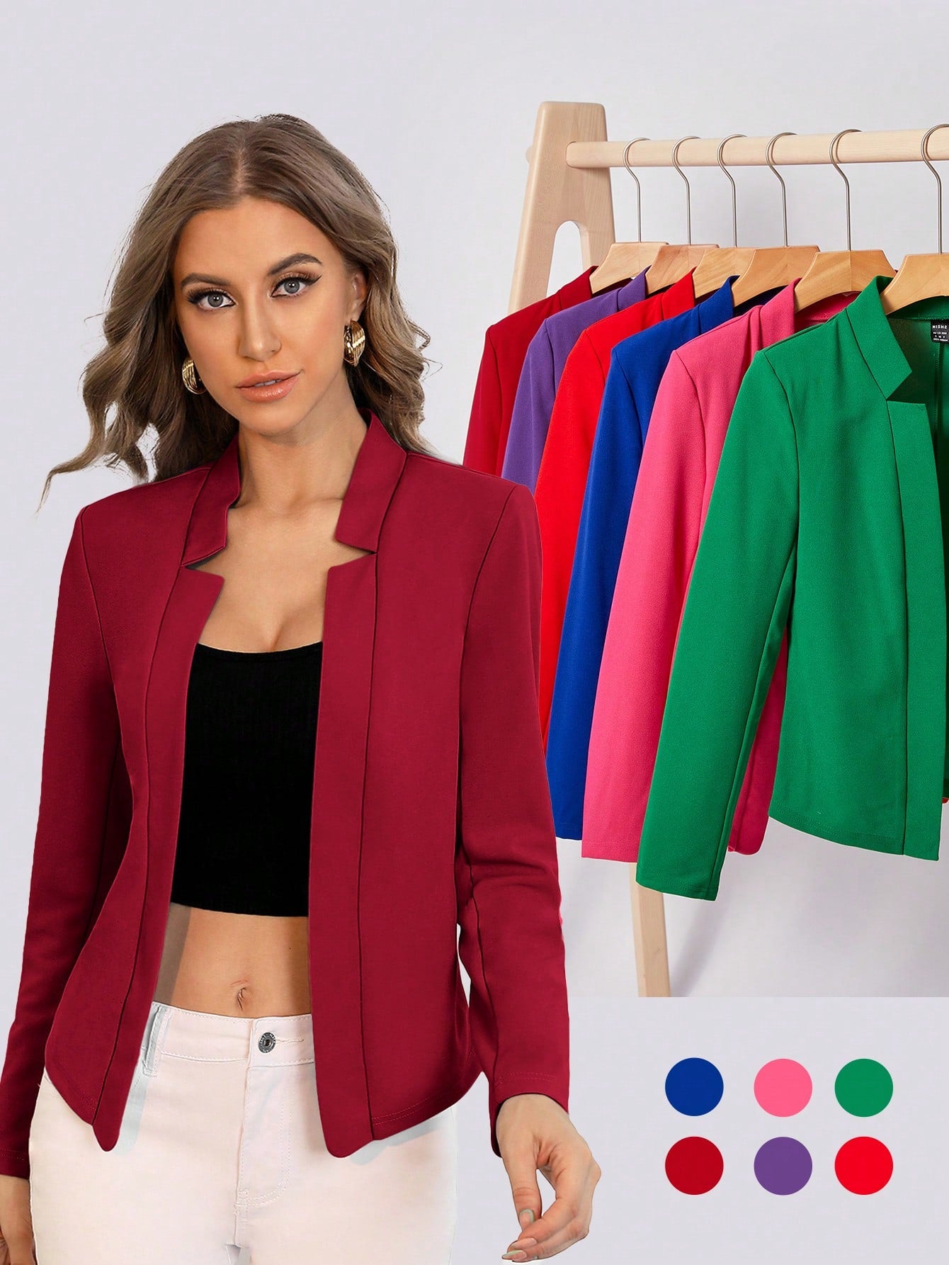 Solid Open Front Blazer Office Wear Women