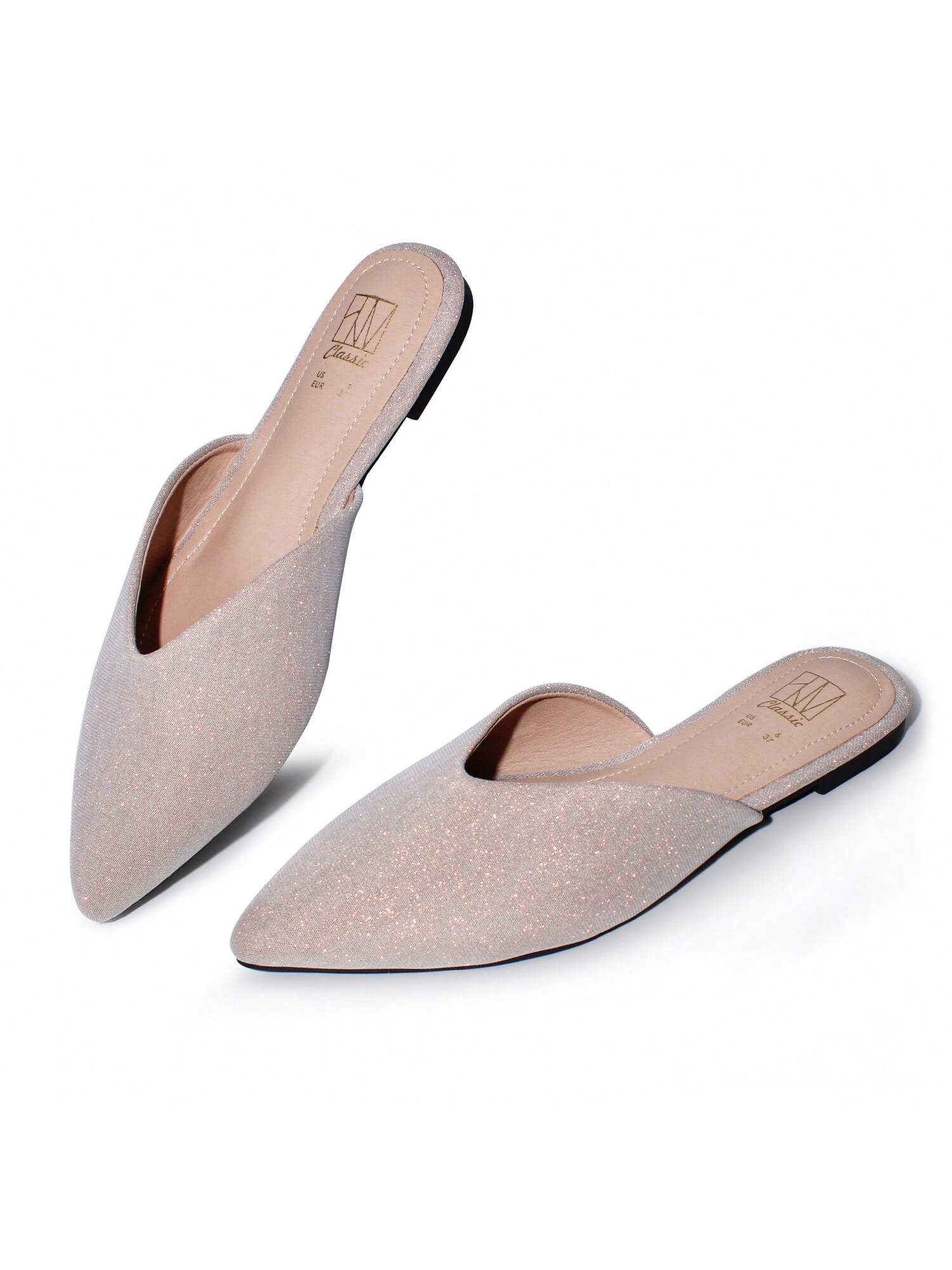 Women Wedding Party Prom Backless Slip On Slides Loafer Shoes Spring Summer Flats Comfortable Beach Slippers Pink Pointed Toe Mules