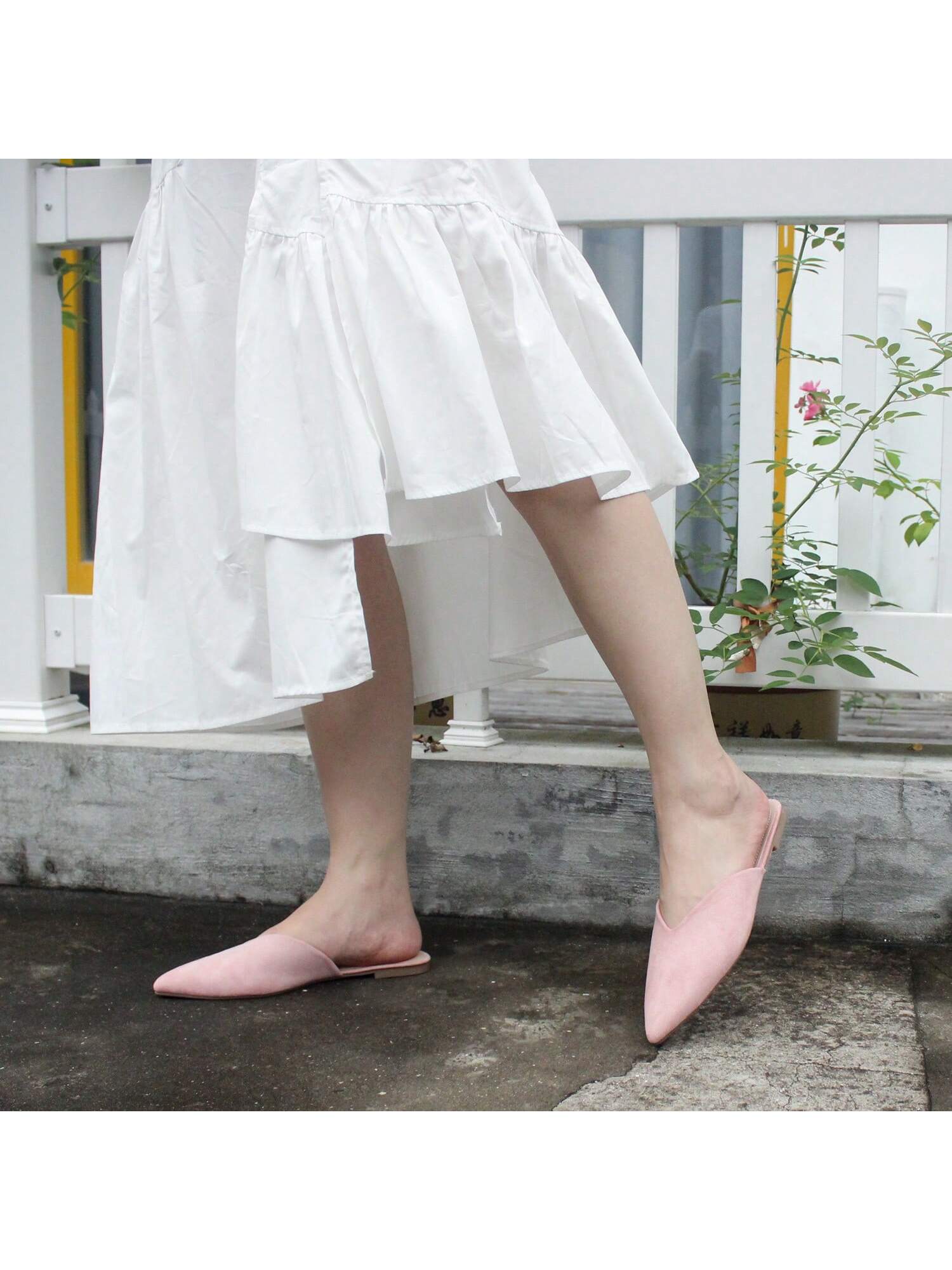 Women Wedding Party Prom Backless Slip On Slides Loafer Shoes Spring Summer Flats Comfortable Beach Slippers Pink Pointed Toe Mules