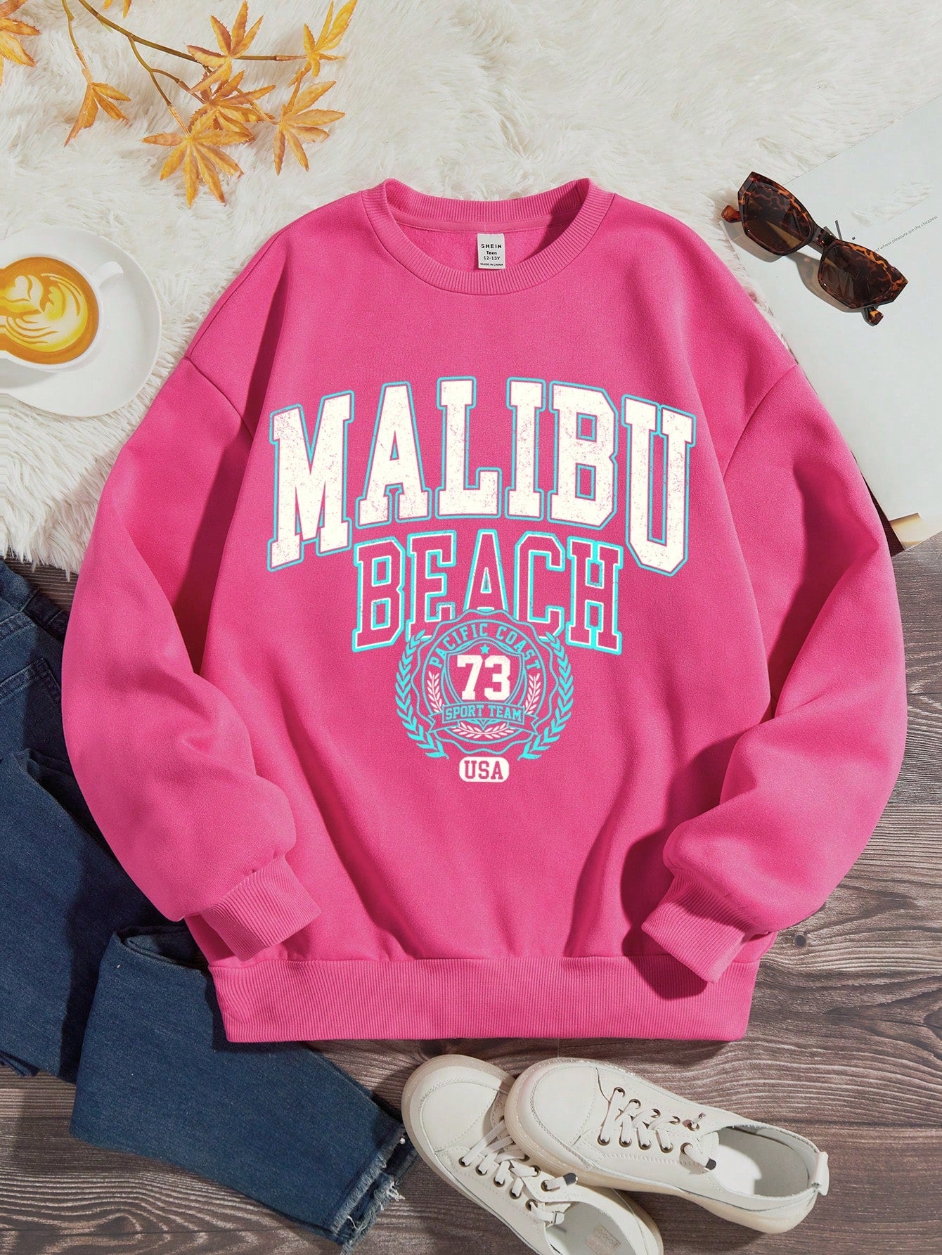 Teen Girl Round Neck Long Sleeve Letter Print Sweatshirt