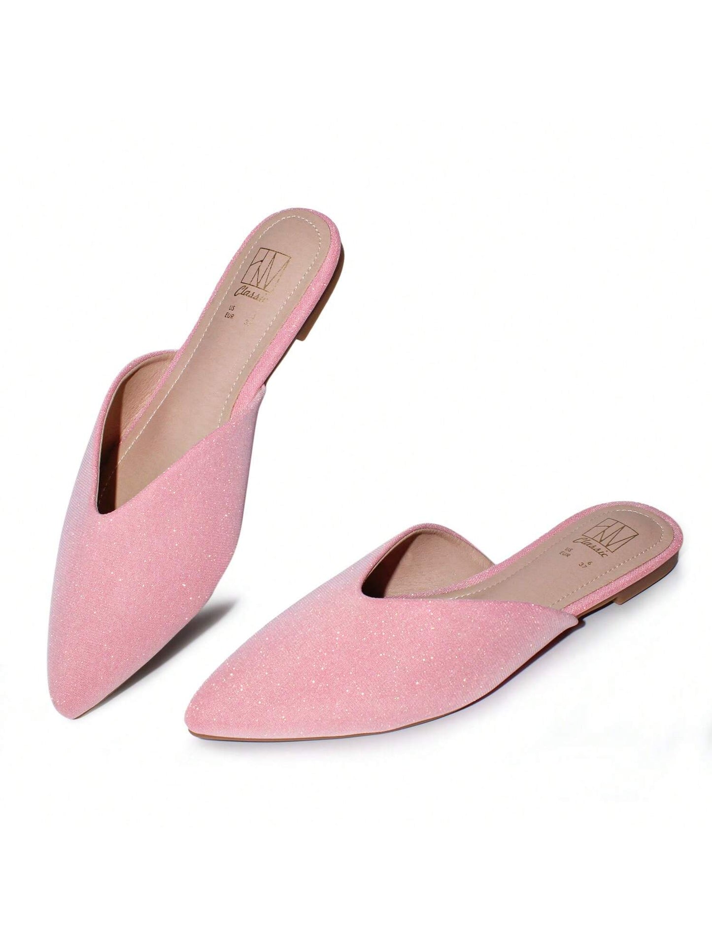 Women Wedding Party Prom Backless Slip On Slides Loafer Shoes Spring Summer Flats Comfortable Beach Slippers Pink Pointed Toe Mules