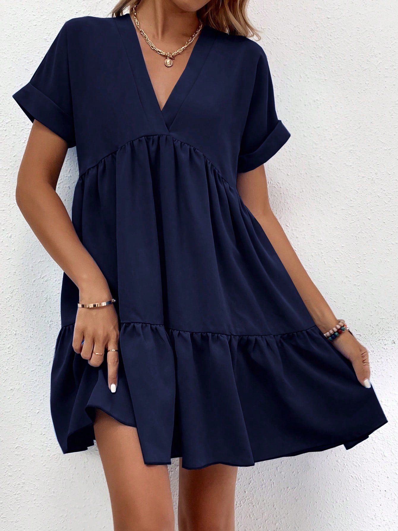 Solid Color Batwing Sleeve Casual Vacation Dress