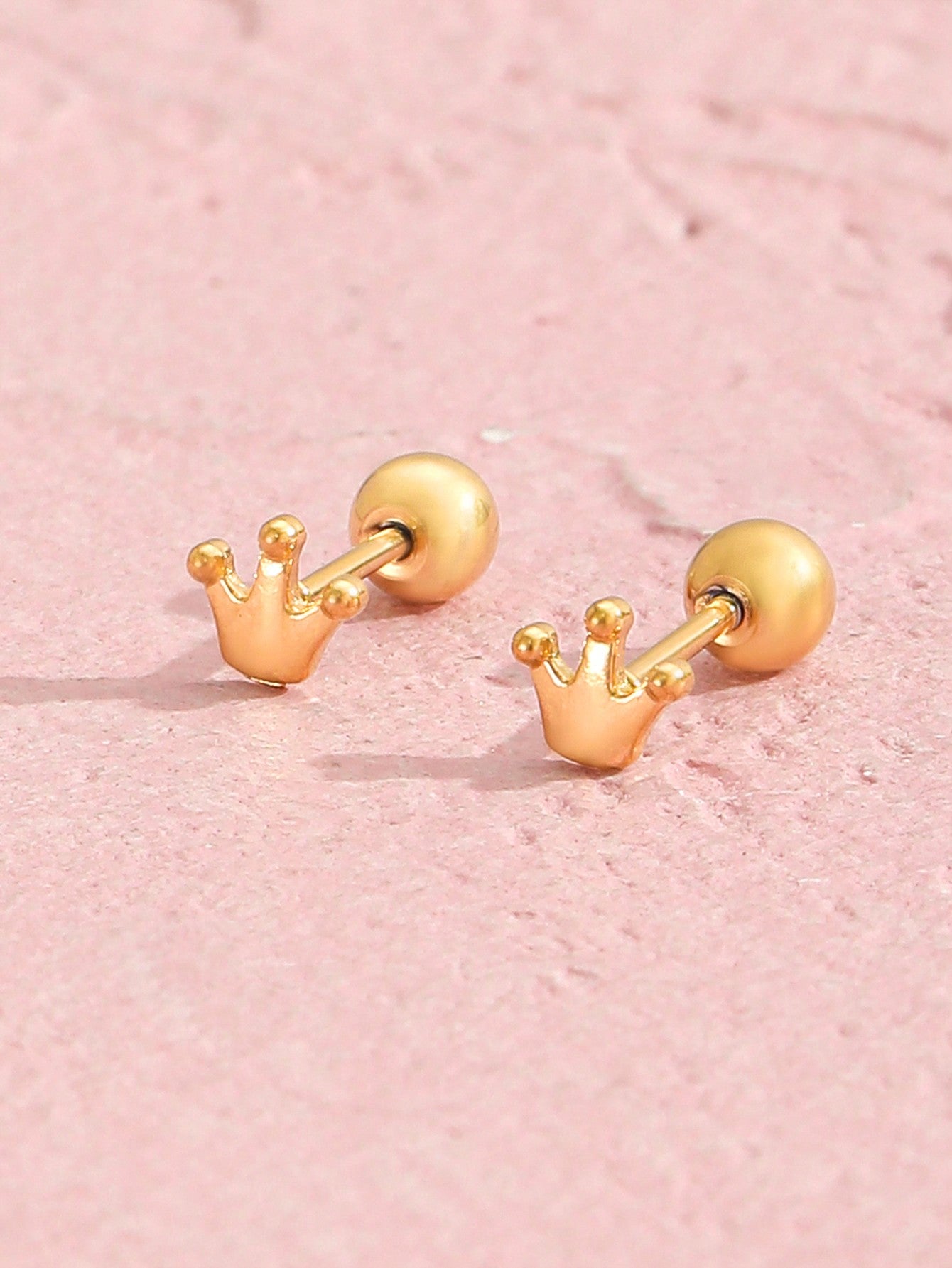 1 Pair Small Delicate Cute Stainless Steel Crown Stud Earring Girl Fashion Daily Decor Jewelry