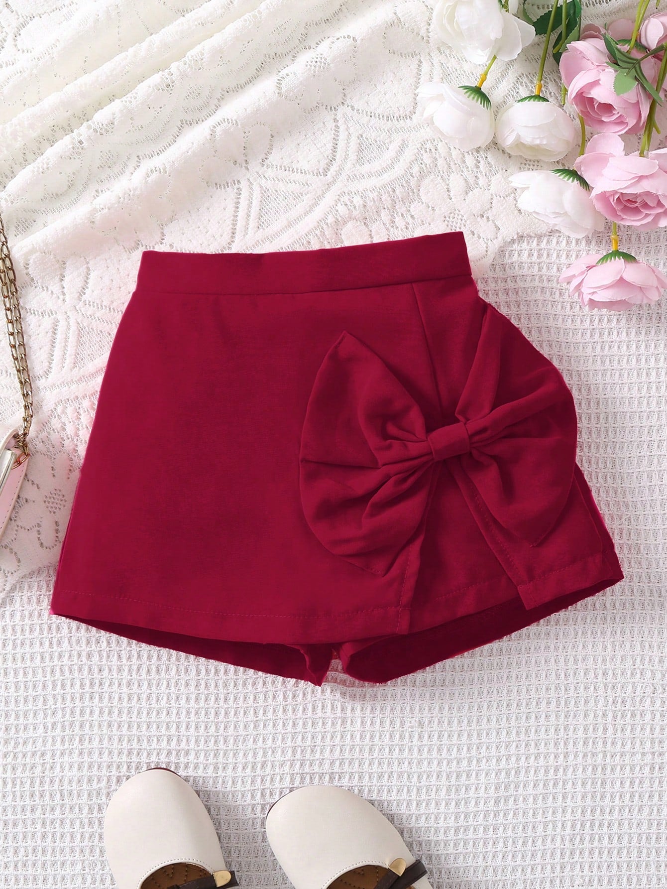 Young Girl Solid Color Bow Decor Summer Shorts