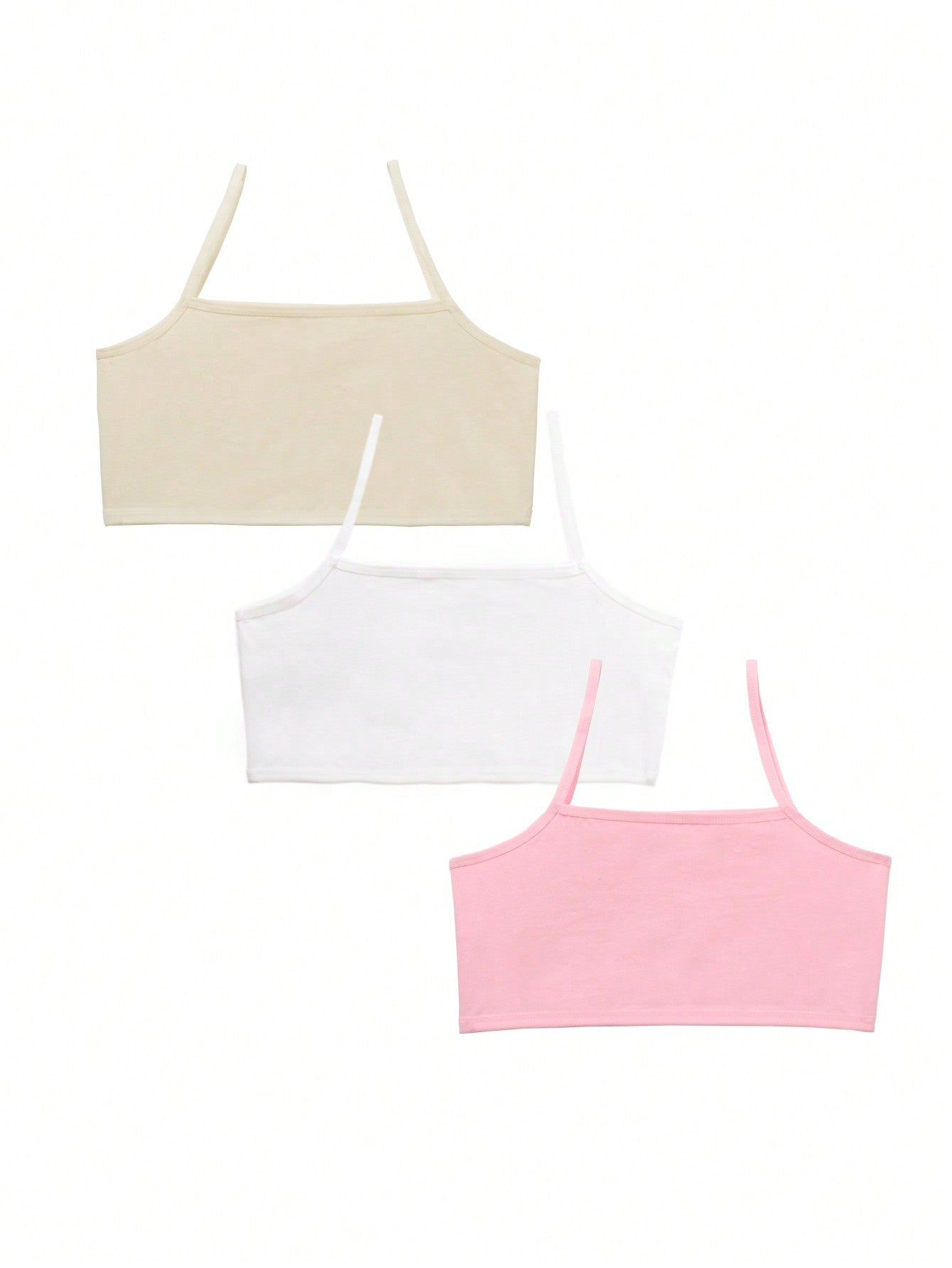 Set Of 3 Tween Girls' Solid Color All-Match Tank Tops, Macaron Colors