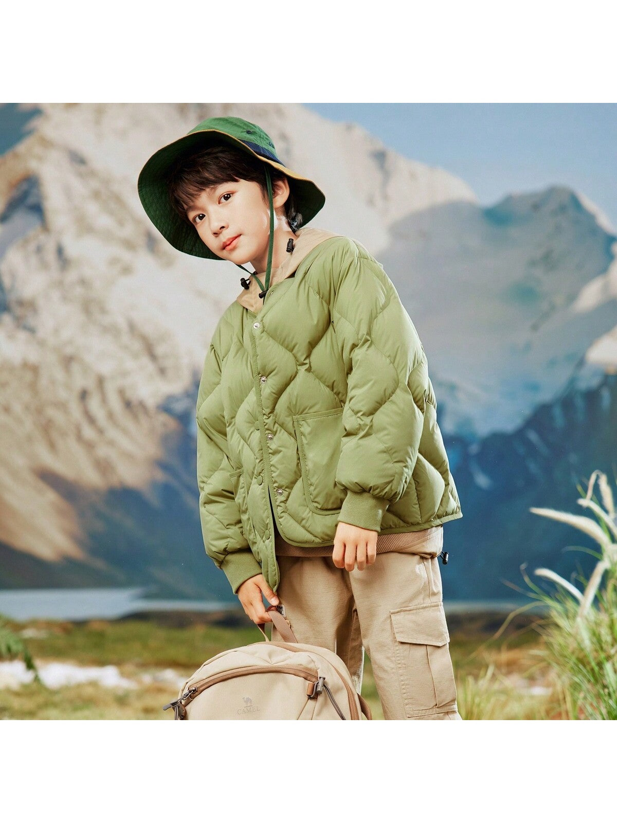 Kids Coats Minimalist Rhombus Pattern Thermal Fluffy Lightweight Boys Down Jackets Green